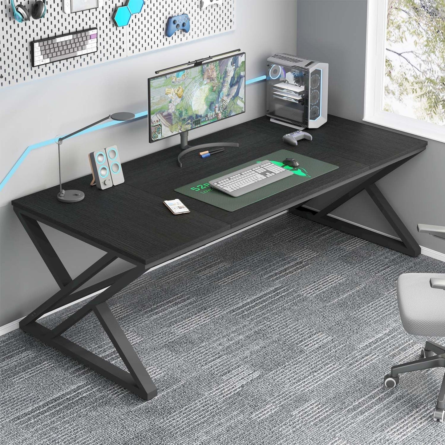 HSH Large Computer Desk, White as Long Office Table, Work Table Design for 2 People, PC Table, Ideal for Home Office, Study and Bedroom, Sturdy Desk, White, 180 cm