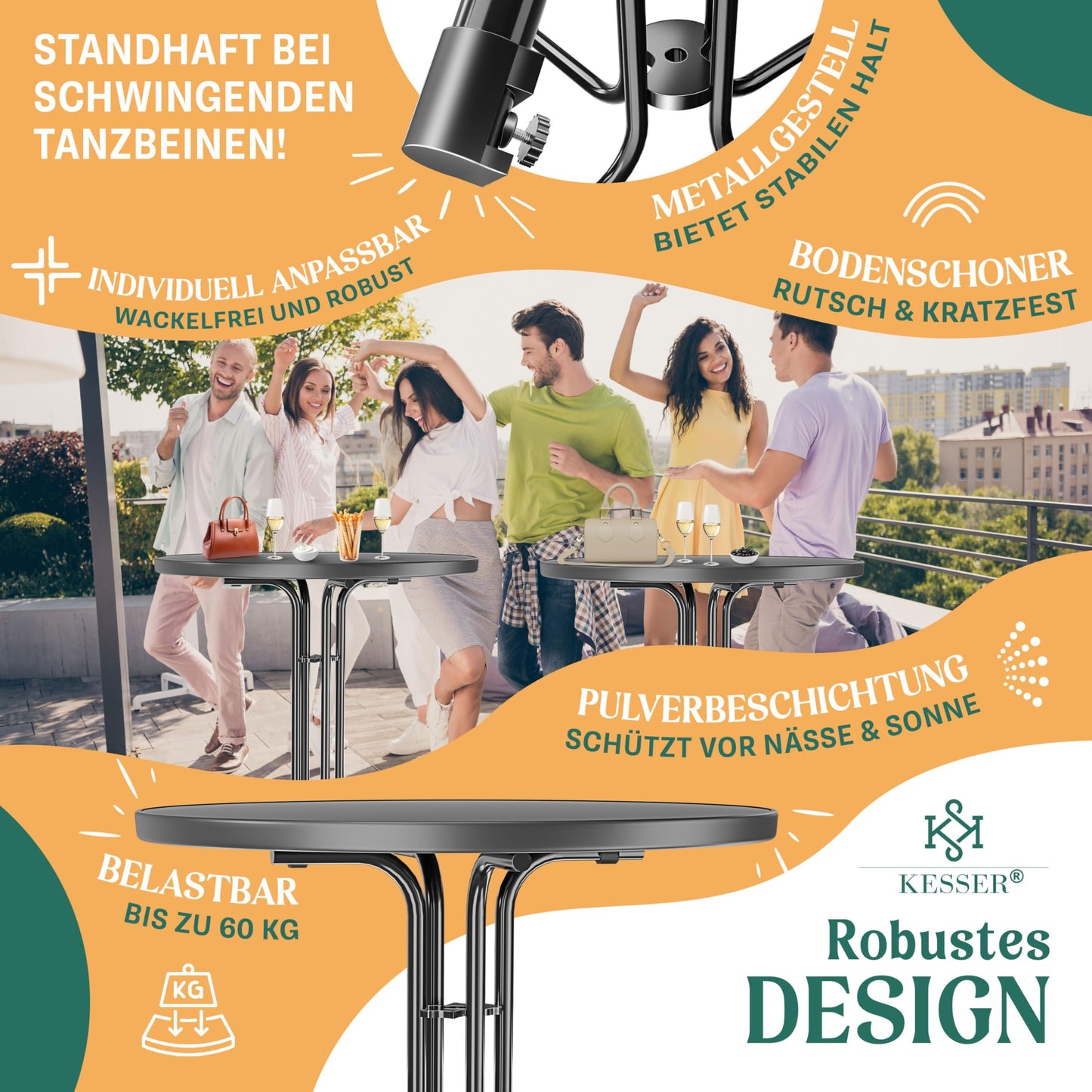 KESSER® Gastro Bar Table Folding Bistro Table Powder-Coated Stainless Steel Top Height-Adjustable Feet Party Table Diameter 80 cm Indoor and Outdoor Reception Table Folding Table Including Cover Black