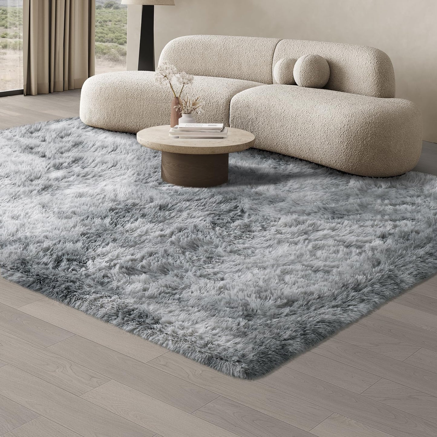 JOJOSEE Hochflor Teppich Wohnzimmer, 200 x 300 cm Anti-Rutsch Wohnzimmerteppich, Waschbarer Flauschiger Teppich für Schlafzimmer & Kinderzimmer, Hellgrau