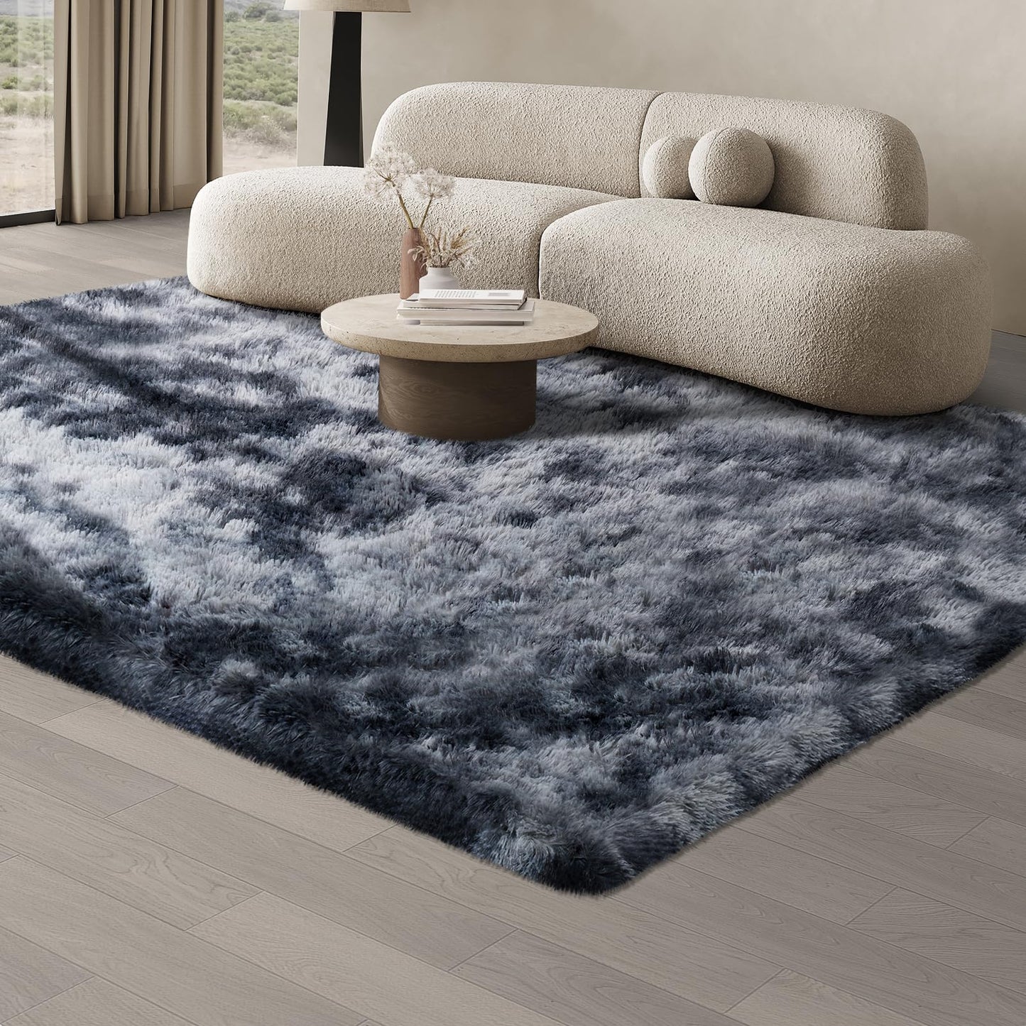 JOJOSEE Hochflor Teppich Wohnzimmer, 200 x 300 cm Anti-Rutsch Wohnzimmerteppich, Waschbarer Flauschiger Teppich für Schlafzimmer & Kinderzimmer, Hellgrau