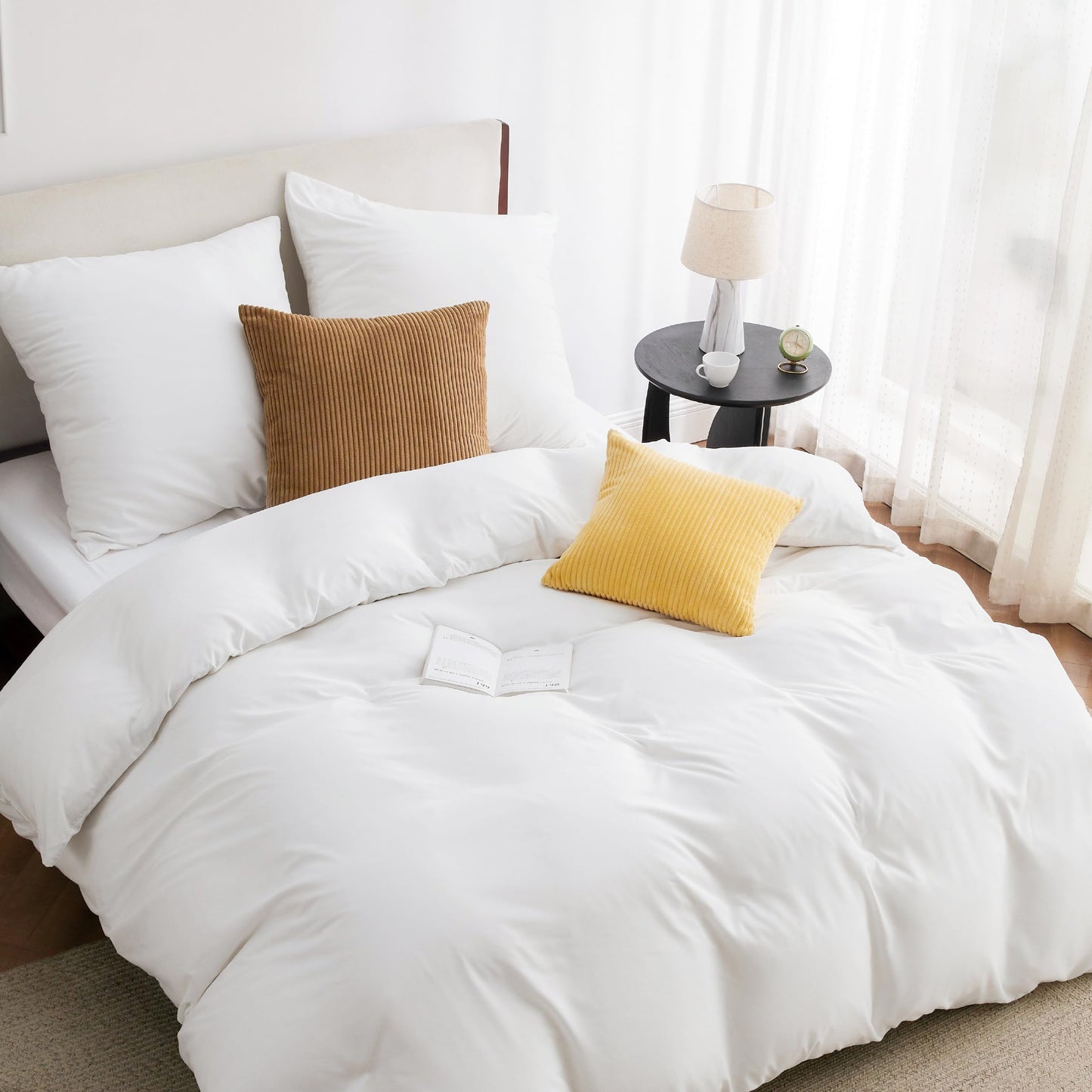 Bedsure Bed Linen 135 x 200 cm, 4-Piece Anthracite Bed Linen, 2 Duvet Covers 135 x 200 cm and 2 Pillowcases 80 x 80 cm, Oeko-Tex Bed Linen Sets, Polyester Microfibre with Zip