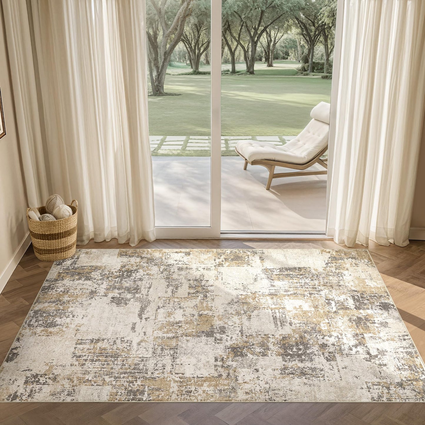 Tortania Washable 5x7 Area Rug for Living Room: Modern Abstract Neutral Large Soft Thin Rugs - Non Slip Indoor Carpet for Bedroom Dining Room Office Nursery Home Floor Decoration - Grey
