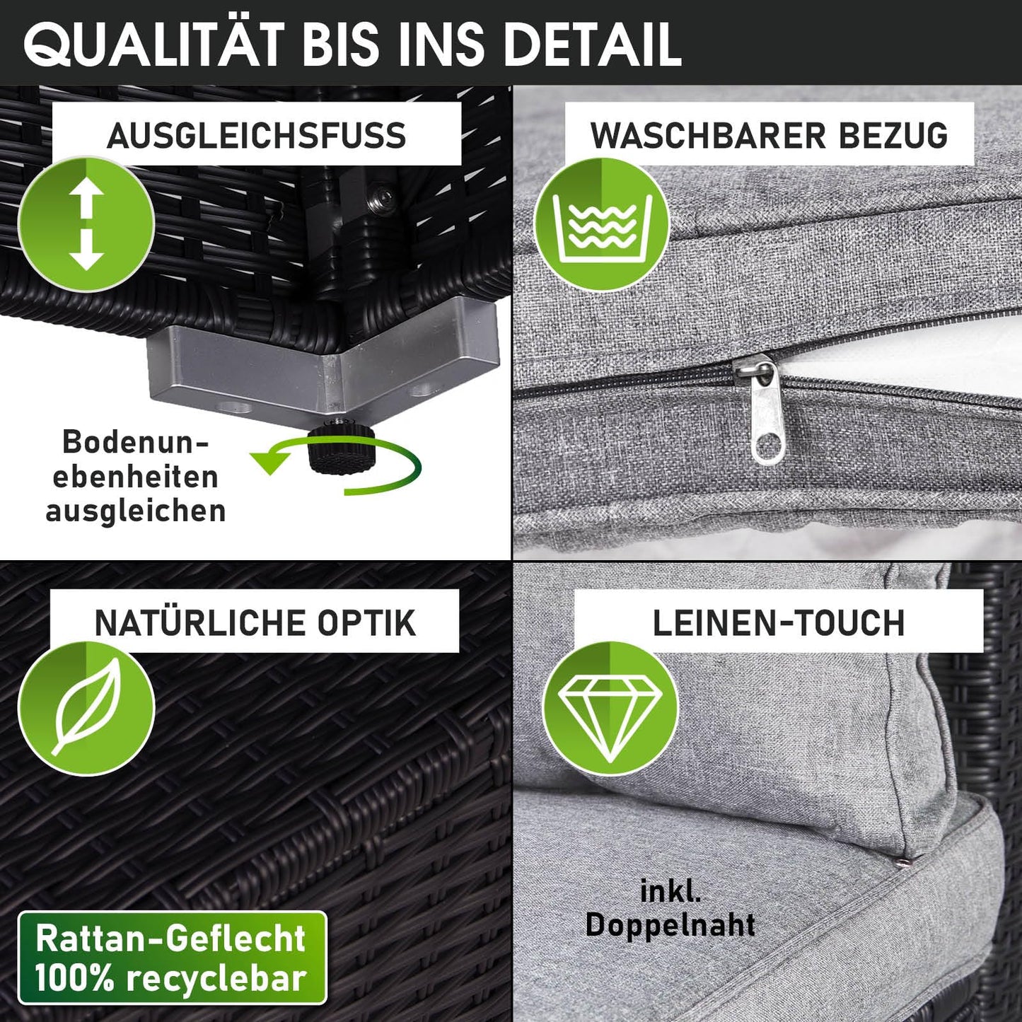 BRAST® Gartenmöbel Lounge Set | 4-5 Personen viele Modelle & Farben | inkl. extra Dicke Kissen | TÜV geprüft | Outdoor Loungemöbel Sitzgruppe Essgruppe Garnitur | Harmony Schwarz