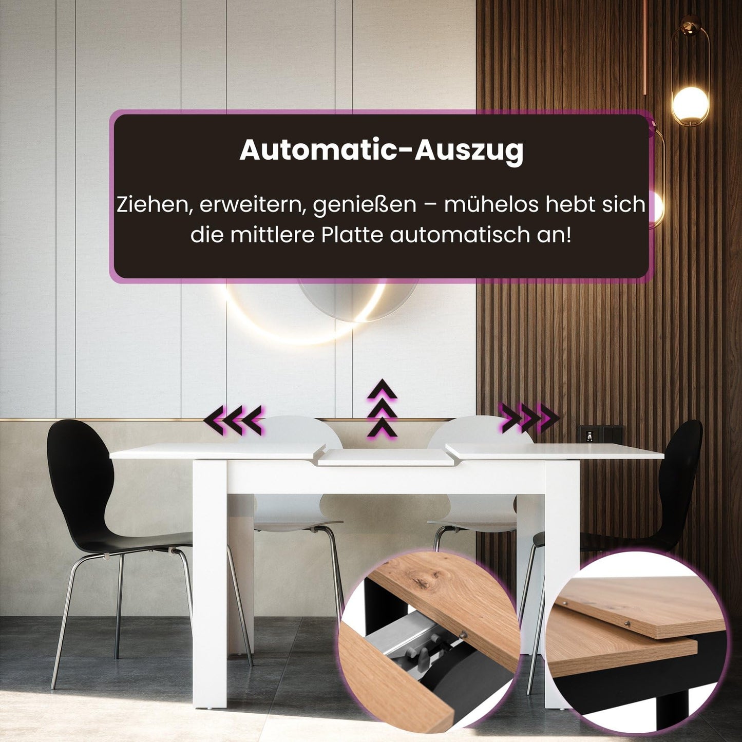Newfurn Dining Table Wild Oak Dining Room Table Kitchen Table Dining Table II 120 x 76.5 x 70 cm (W x H x D) Extendible up to 160 cm including 40 cm Table Top Anthracite Kitchen Table Dining Table