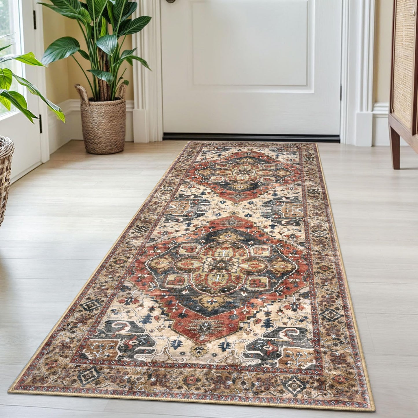 2x3 Blue Washable Rug for Entrance, Soft Traditional Area Rug, Non-Slip Printed Kitchen Rugs, Low-Pile Medallion Indoor Door Mat, Small Farmhouse Carpet for Entryway Kitchen Foyer Bedside