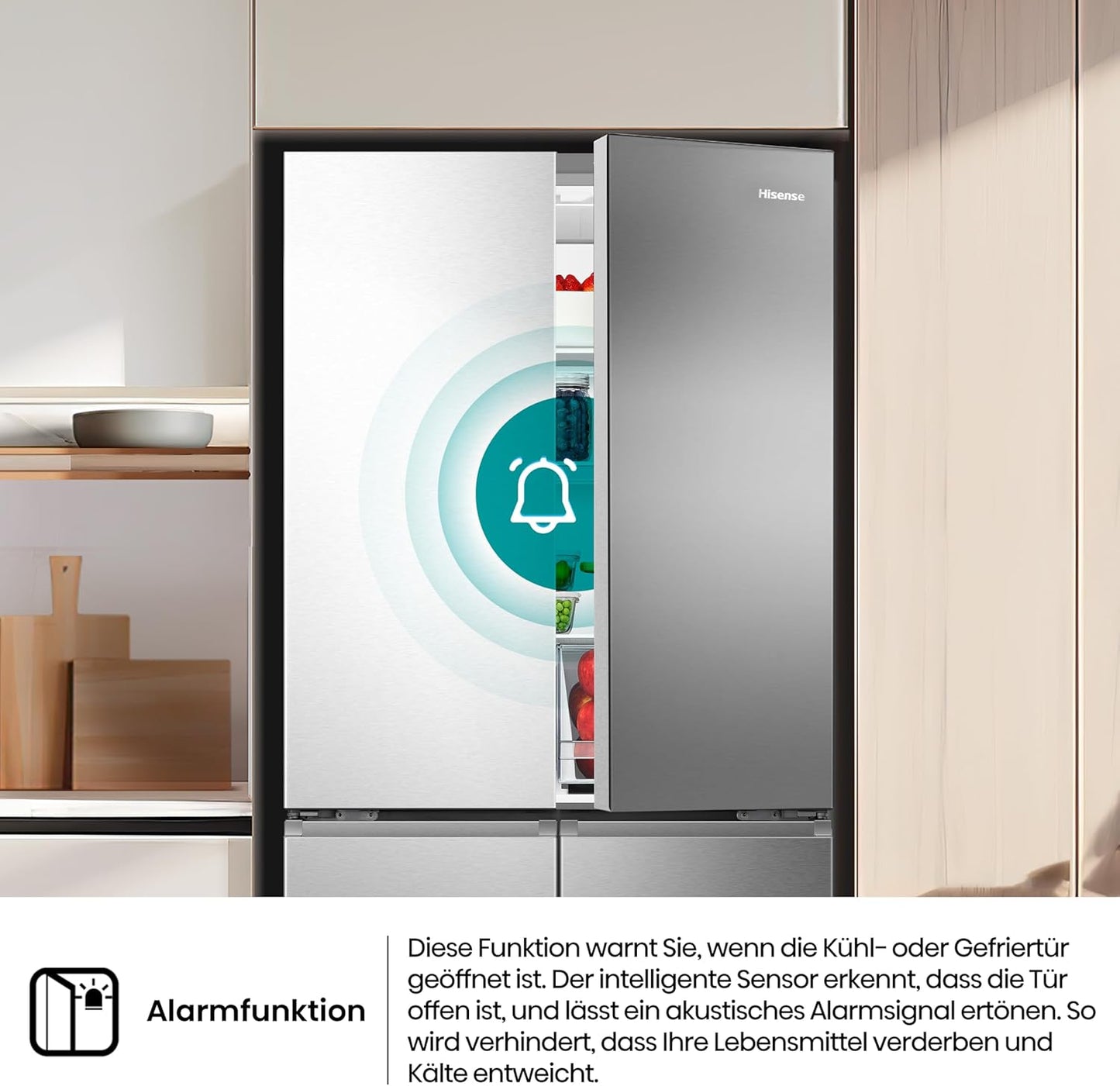 Hisense RQ5P470SAID Cross-Door Fridge-Freezer, 304 Litre Fridge Capacity, 179 Litre Freezer, Total NoFrost, Wifi, Multi AirFlow, FastFreeze, Energy Efficiency Class D, 178.5 cm x 79.4 cm