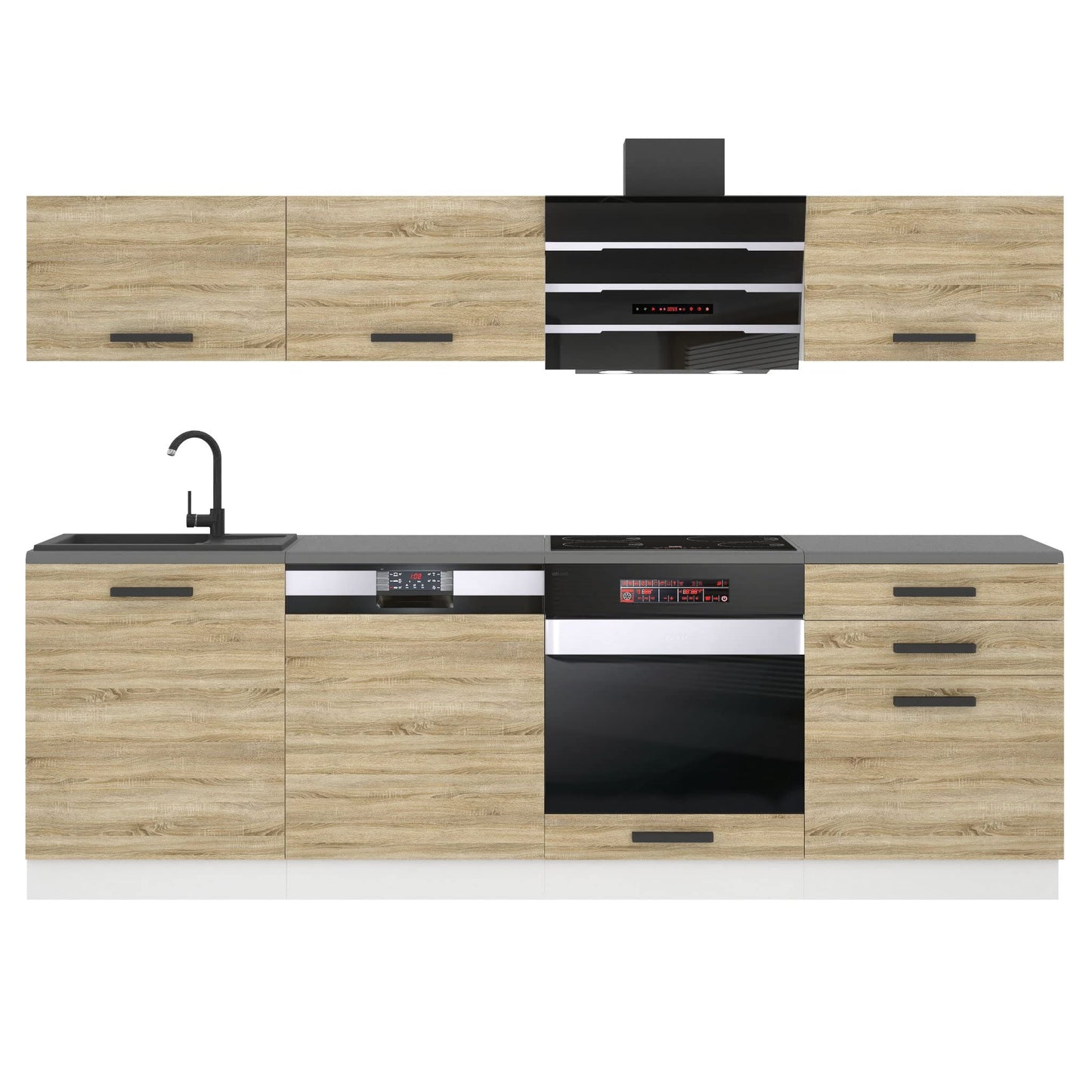 Belini Linda Kitchen Unit, Kitchen Furniture 240 cm, Fully Equipped without Electrical Appliances, with Wall Cabinets and Base Cabinets, with Worktops, Matt White