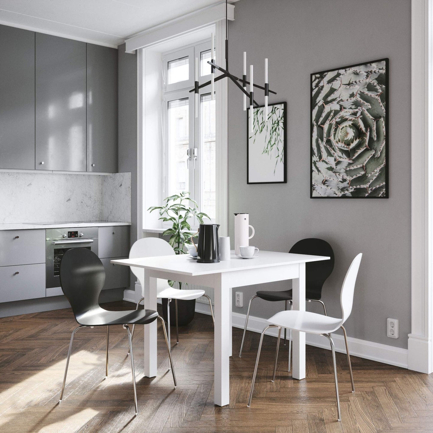 Newfurn Dining Table Wild Oak Dining Room Table Kitchen Table Dining Table II 120 x 76.5 x 70 cm (W x H x D) Extendible up to 160 cm including 40 cm Table Top Anthracite Kitchen Table Dining Table