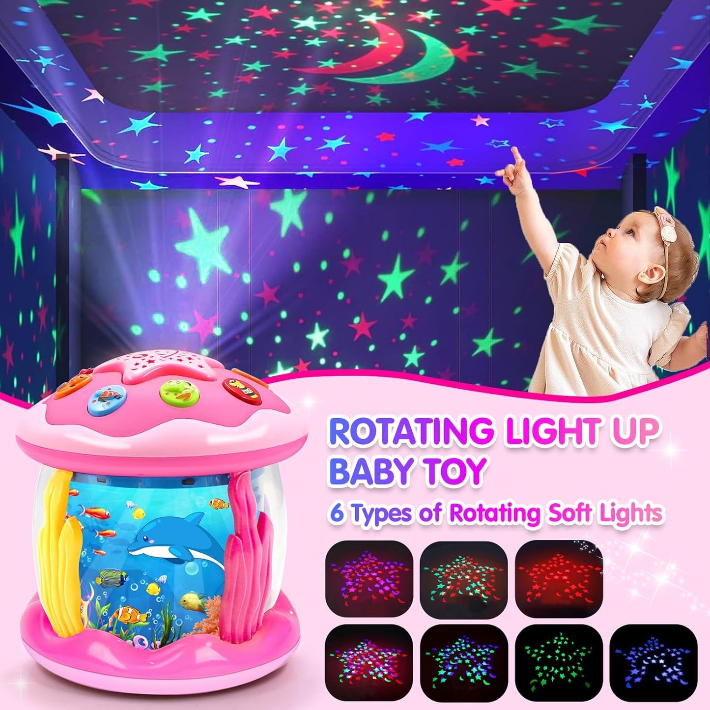 KALOISYHE Baby Spielzeug ab 1 Jahr Mädchen Junge Drehender Projektor Babyspielzeug ab 6 12 18 Monate mit Musik/Licht, Interaktives Baby Geschenk Kinderspielzeug ab 1 2 Jahr rühes Lernen für Kleinkind
