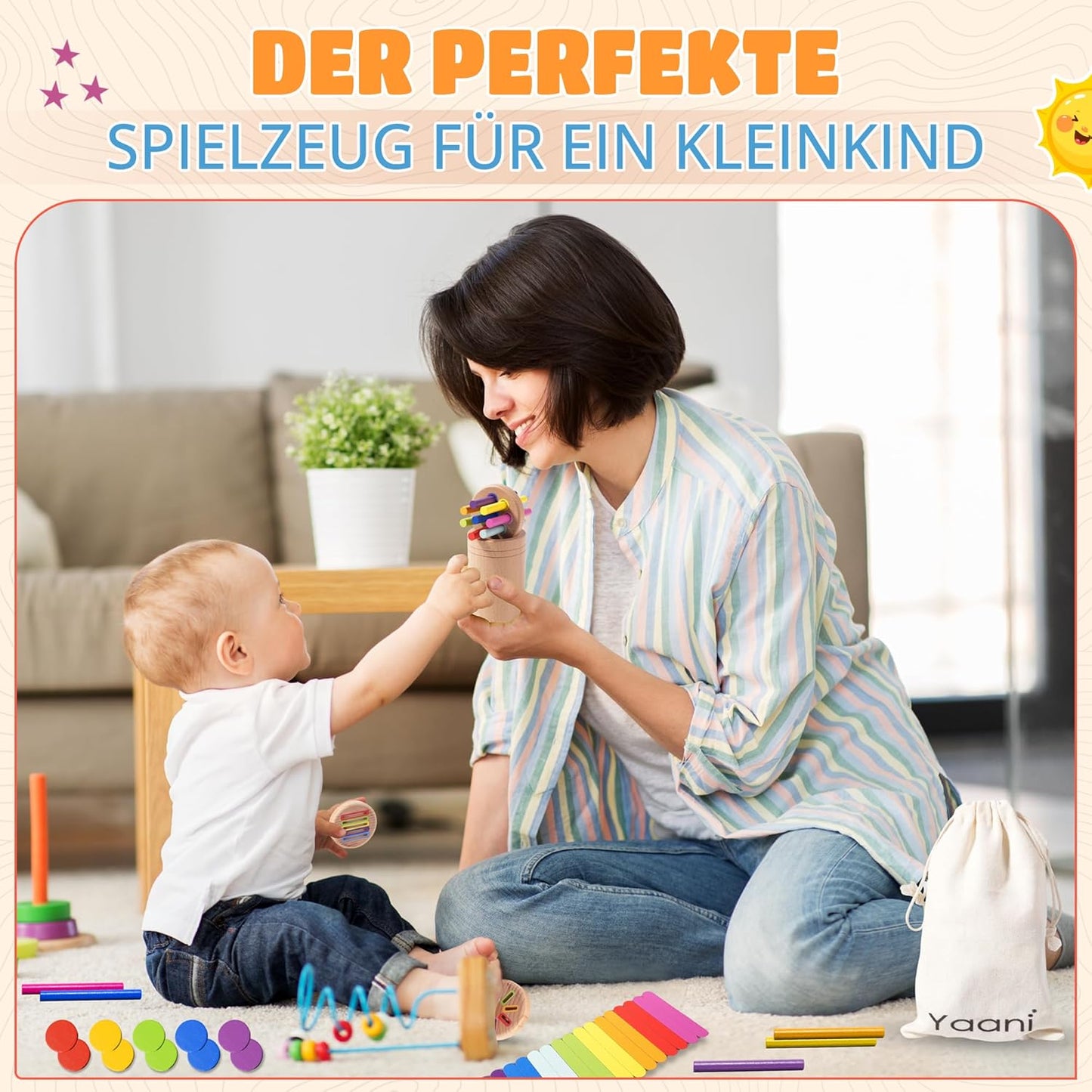 YAANI Montessori Sorting Sticks, Montessori Toy from 1 Year, Baby Toy 6 Months, Montessori Toy Baby, Toy from 2 Years, Montessori Toy from 3 Years