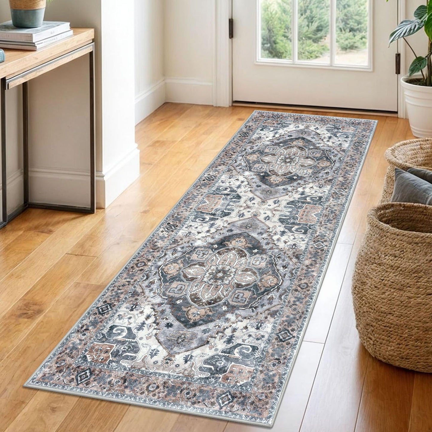 2x3 Blue Washable Rug for Entrance, Soft Traditional Area Rug, Non-Slip Printed Kitchen Rugs, Low-Pile Medallion Indoor Door Mat, Small Farmhouse Carpet for Entryway Kitchen Foyer Bedside