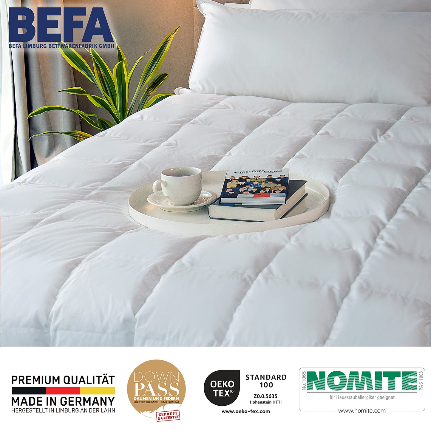 BEFA NATUR Down Duvet, Made in Germany, 135 x 200 cm, 90% Down and 10% Feathers, Summer Duvet, Suitable for Allergy Sufferers (Nomite), Oeko-Tex 100 Class 1 Certified, EN Standard 12934, Downpass