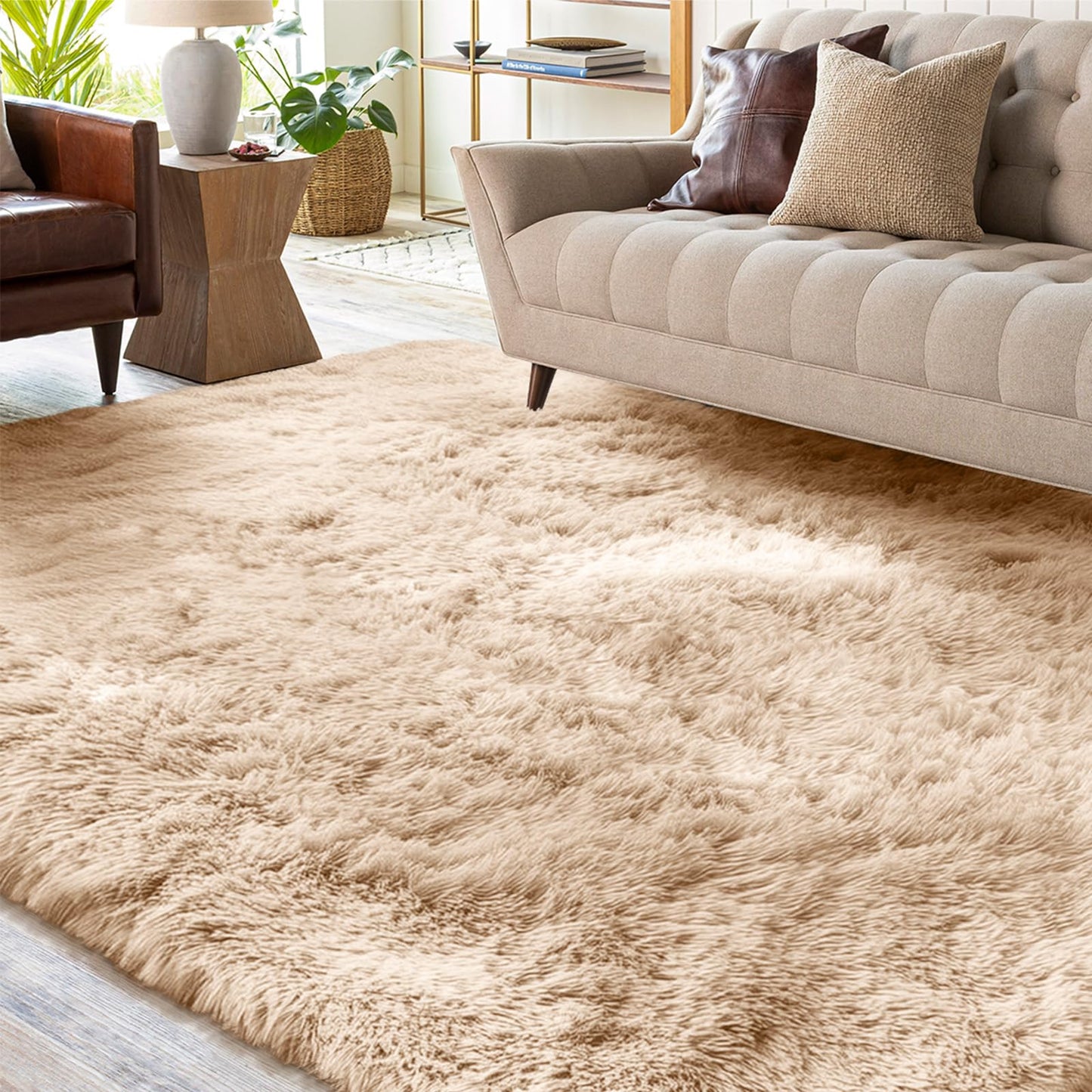 XSIVOD Fluffy High Pile Rug, Dark Grey, Washable Rug 140 x 200 cm, Living Room, Non-Slip Extra Large Rugs, Bedroom, Soft Modern Rugs, Mat Rugs for Children's Room