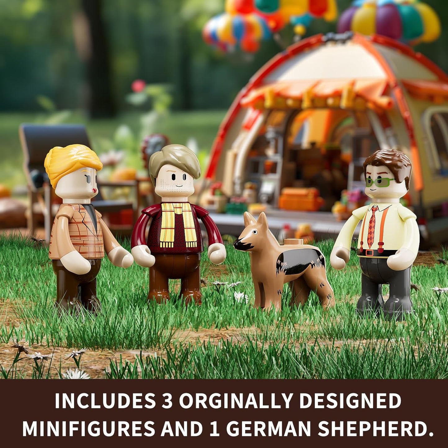 FUNWHOLE Observation Tower Tent Site Construction Set with LED Lighting, 1426 Pieces Retro Tower Camping Model Building Blocks Camper Van and Forest Building Kit Toy for Adults and Teenagers