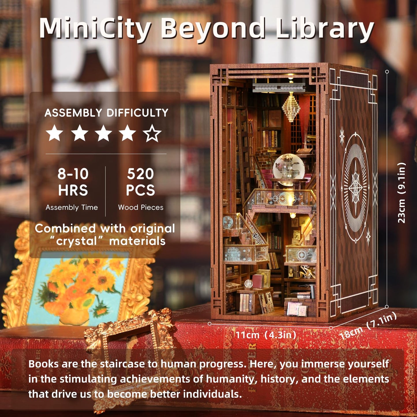 MiniCity Book Nook Kit, DIY Miniature Dollhouse Booknook Kit, 3D Wooden Puzzle Bookend Bookshelf Insert Decor for Teenagers and Adults (Library of Gods Max)