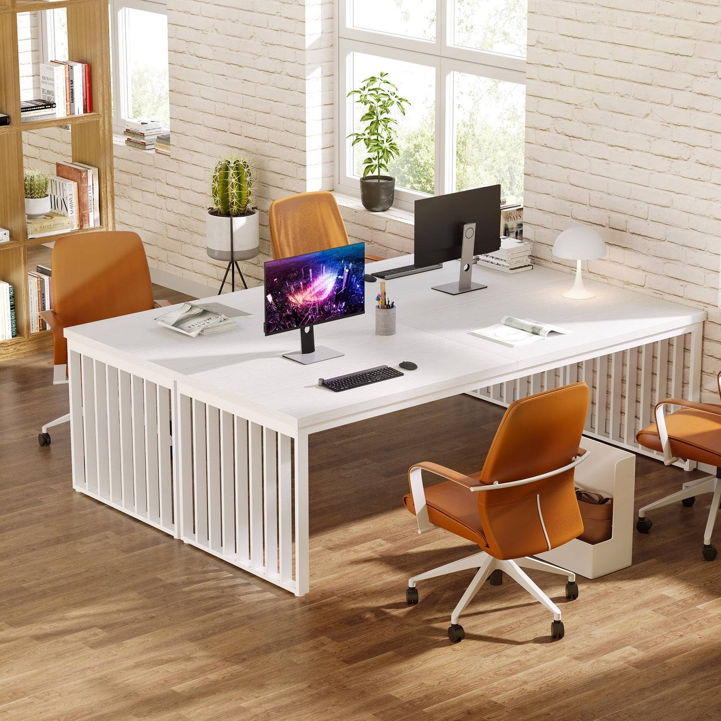 Tribesigns 180 cm Schreibtisch, großer Computertisch PC Tisch Bürotisch mit robustem Metallgestell, Arbeitsstation für Home Office zu Hause Schreibtische, Konferenztisch (ohne Stuhl) (Braun)