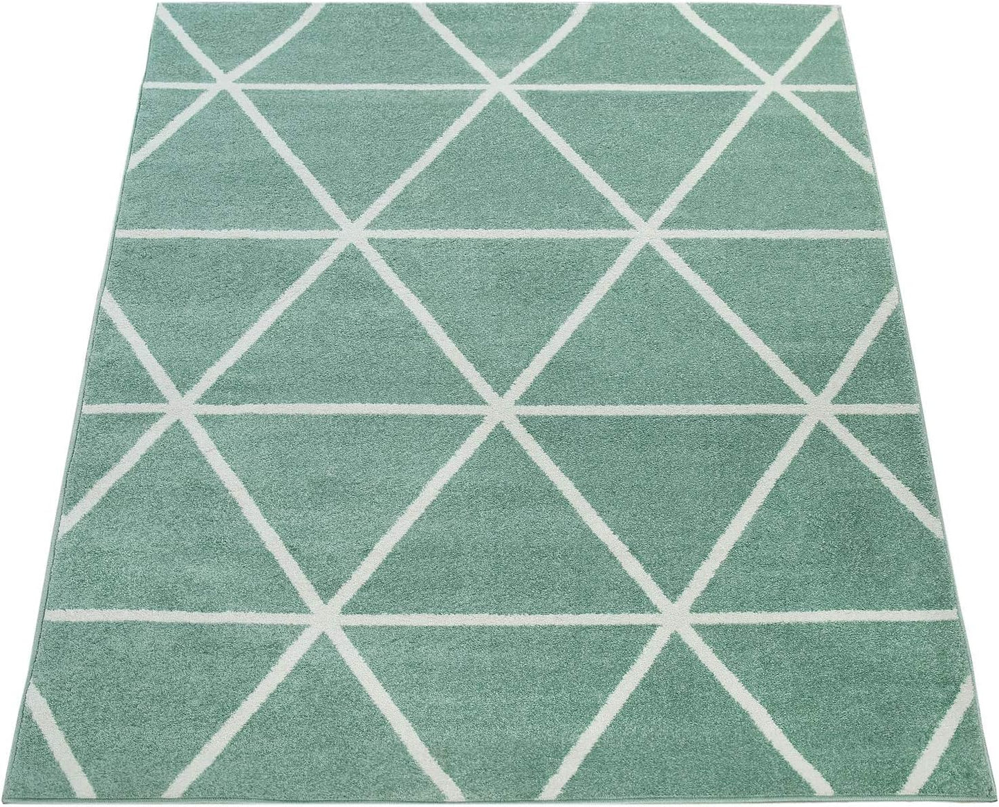 Paco Home Teppich Wohnzimmer Skaninavisches Rauten Design Weich Pastellfarben Kurzflor Blau Weiß, Grösse:60x100 cm