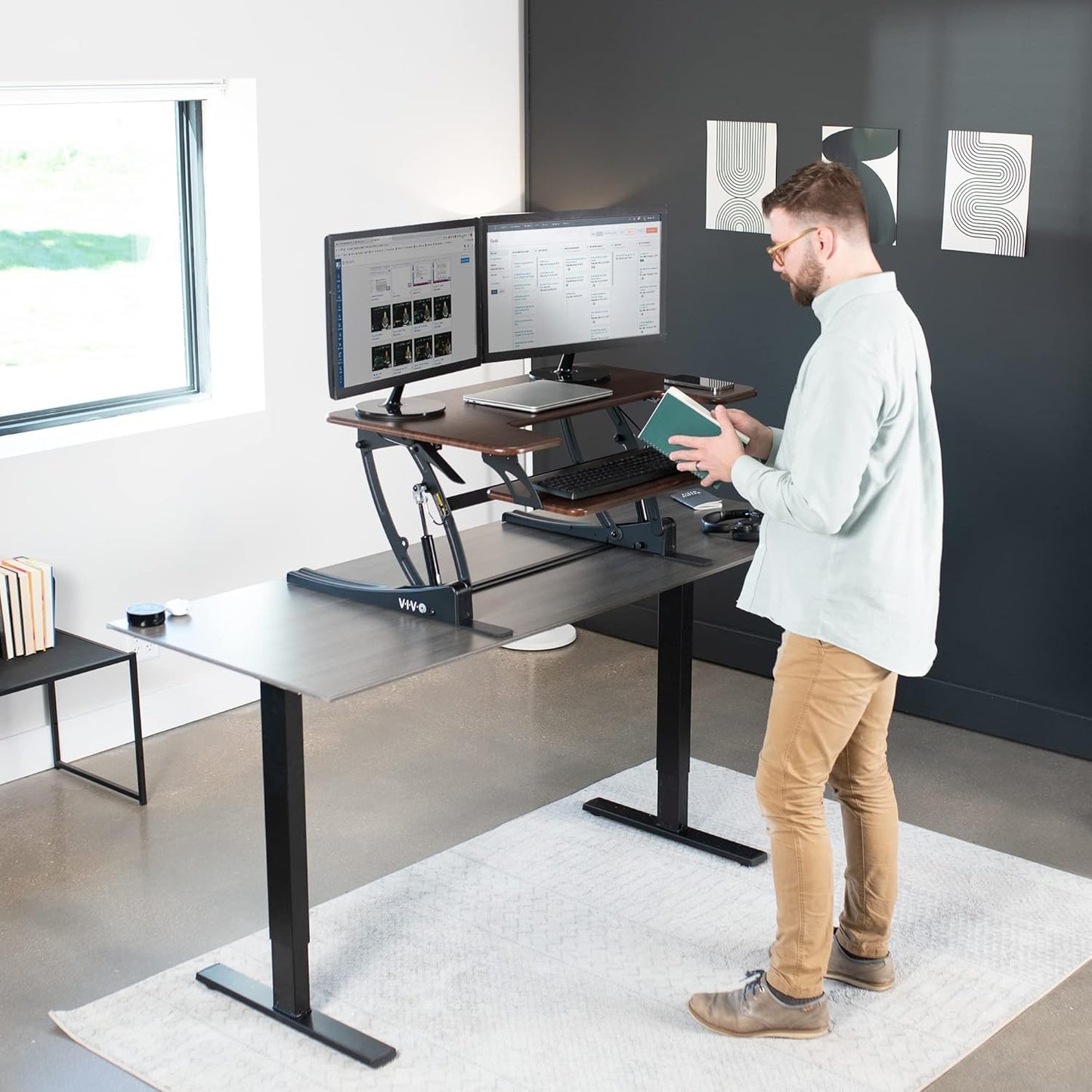 VIVO Black Height Adjustable 36 inch Stand up Desk Converter Quick Sit to Stand Tabletop Dual Monitor Riser, DESK-V000V