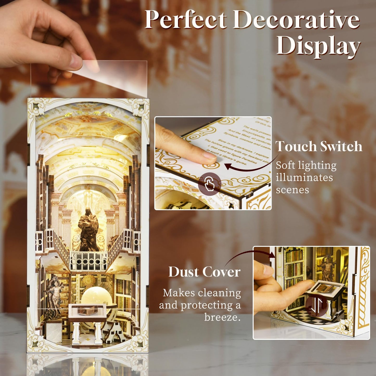 MiniCity Book Nook Kit, DIY Miniature Dollhouse Booknook Kit, 3D Wooden Puzzle Bookend Bookshelf Insert Decor for Teenagers and Adults (Library of Gods Max)
