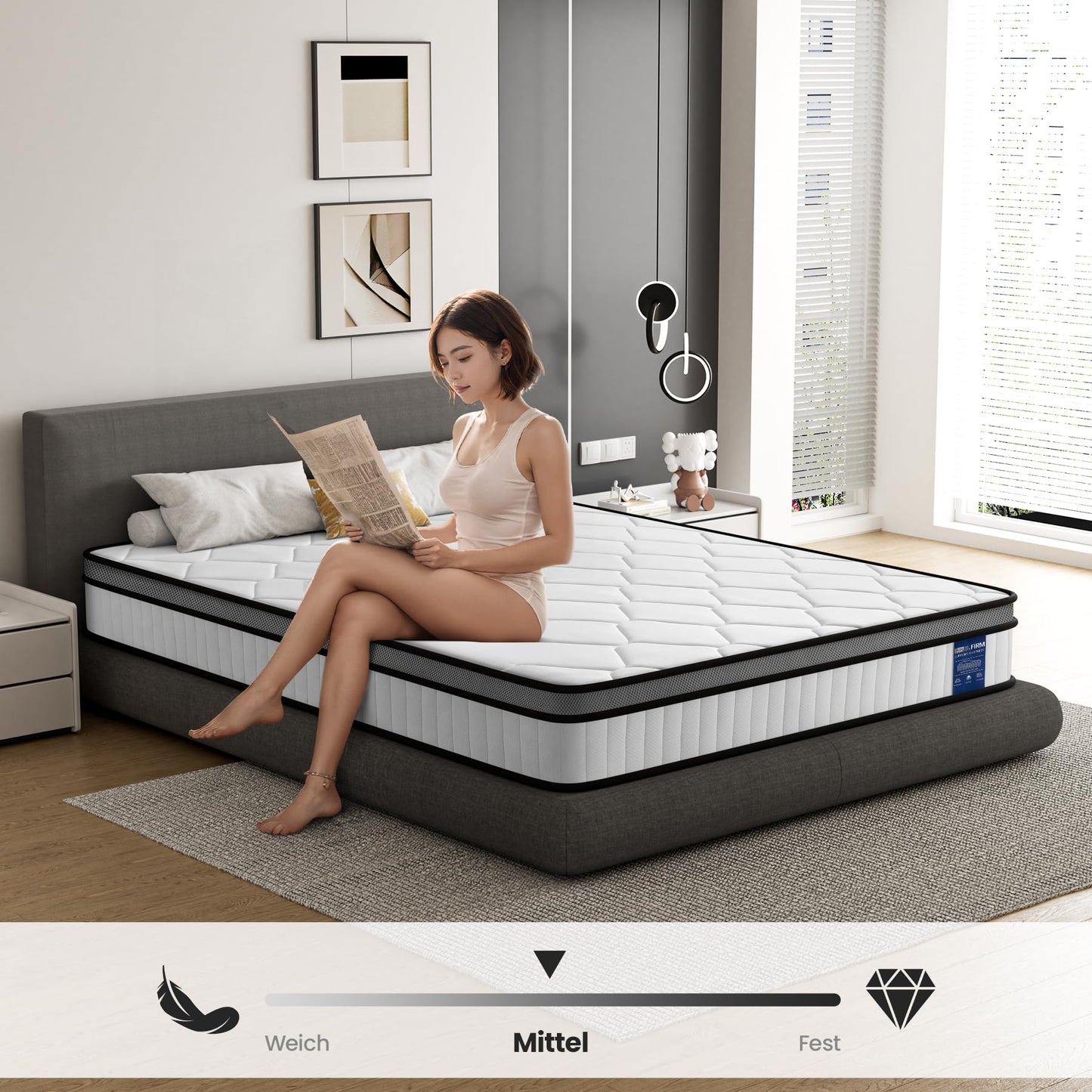 BedStory Mattress 160 x 200 cm, Spring Mattress H3 Height 20 cm Pocket Spring Mattress Medium Firm Orthopaedic, Oeko-Tex Certified, Mattress for Children and Adults