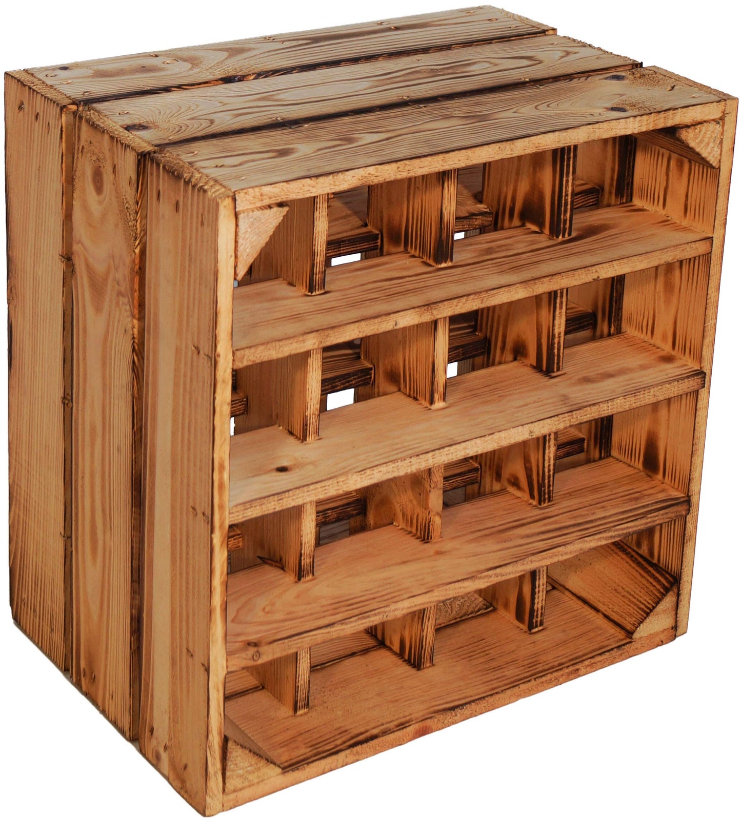 Kistenkolli Altes Land Weinregal 16er weiß/Natur/geflammt Maße 40x40x27cm Regalkiste Flaschenablage Weinregal Apfelkiste/Weinkiste (Weinregal 16er weiß)