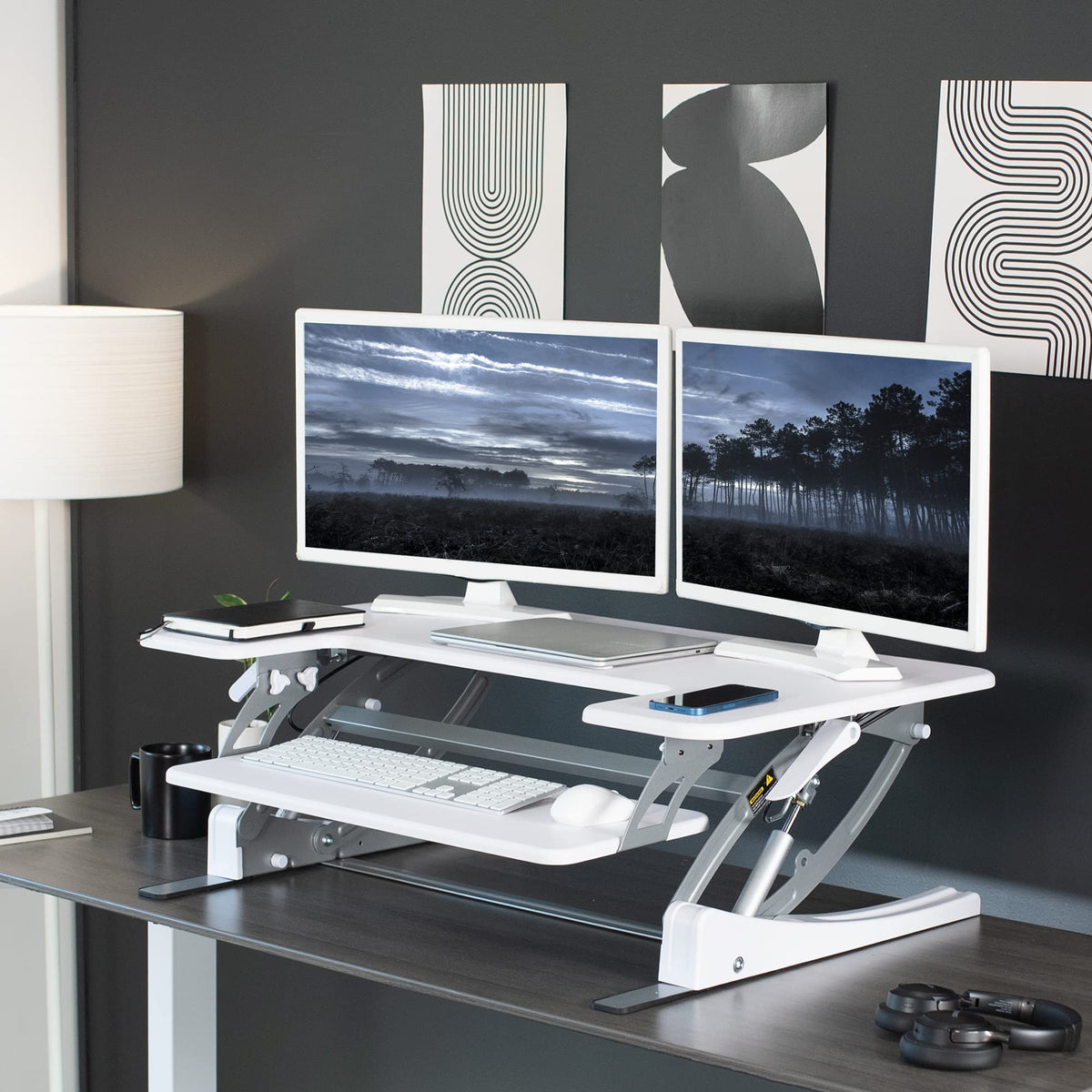 Vivo Black Height Adjustable 36" Stand up Desk Converter | Quick Sit to Stand Tabletop Monitor Riser (DESK-V000V)