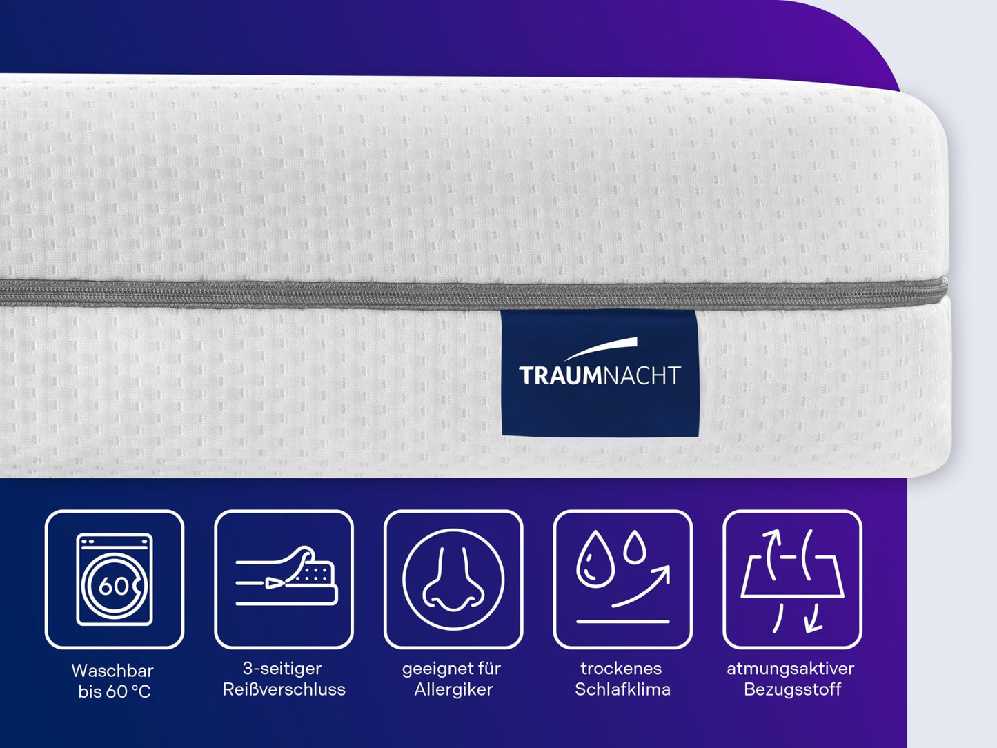 Traumnacht Orthopaedic 7-Zone Cold Foam Mattress, Hardness 3 (H3 - Medium Firm), Oeko-Tex Certified, 140 x 200 cm, Height 16 cm, Produced According to German Quality Standard