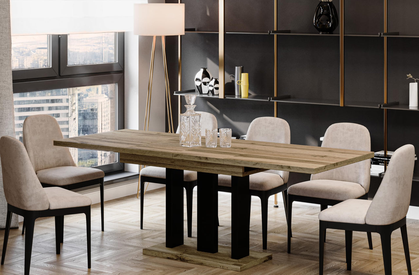 Endo-Moebel Esstisch Appia 130cm - 210cm erweiterbar ausziehbar Säulentisch Küchentisch | Tischbeine Matt (Eiche Craft Gold)