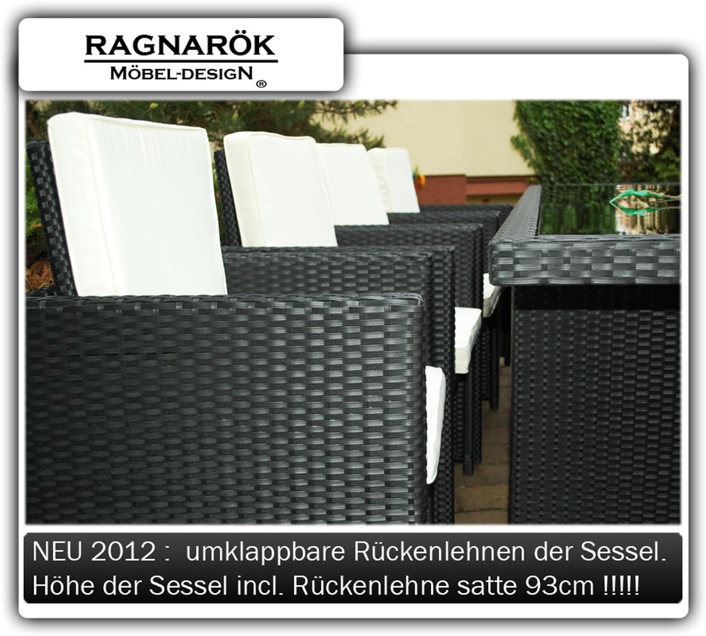 Ragnarök-Möbeldesign Wieland Premium Polyrattan Dining Set – German Manufacturer – Table Chair Stool Black Aluminium