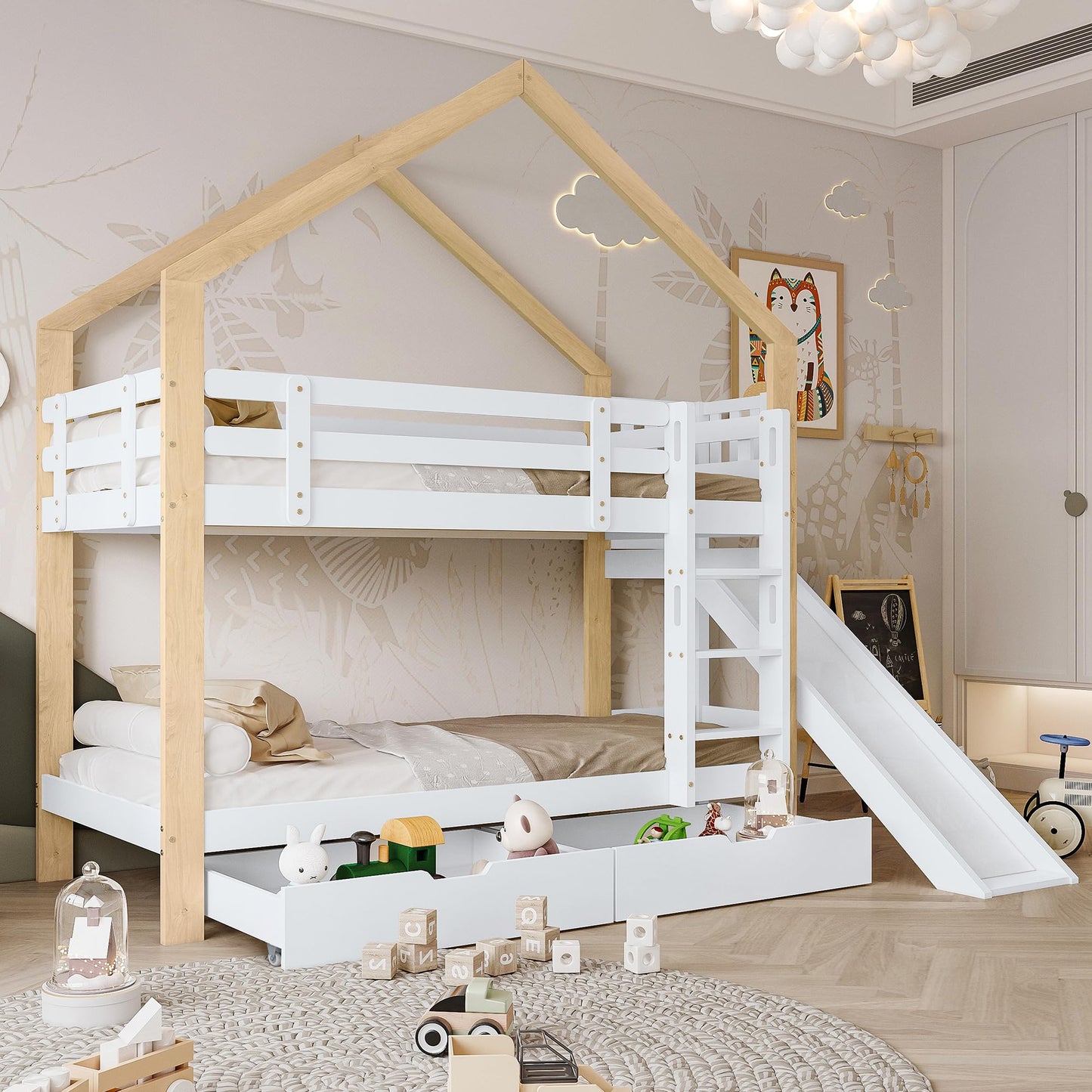 xixiworkshop Kinderbett 90x200cm Ausziehbett Bett mit Stauraum und USB-Steckdose/Mehreren Ablagefächern multifunktionales Jugendbett/Gästebett/Doppelbett mit Stauschrank Lattenrost,Ohne Matratze,Grau