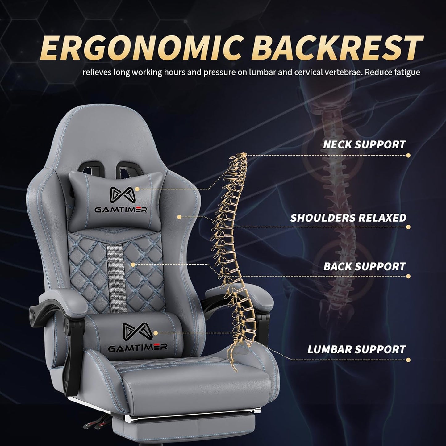 Gaming Chair, Ergonomic Office Chair, PC Chair, Gaming Chair, Lumbar Cushion and Footrest, PU Leather Gamer Chair, Adjustable Backrest from 90-155°, Height Adjustable 360° Swivel Chair (Pink)