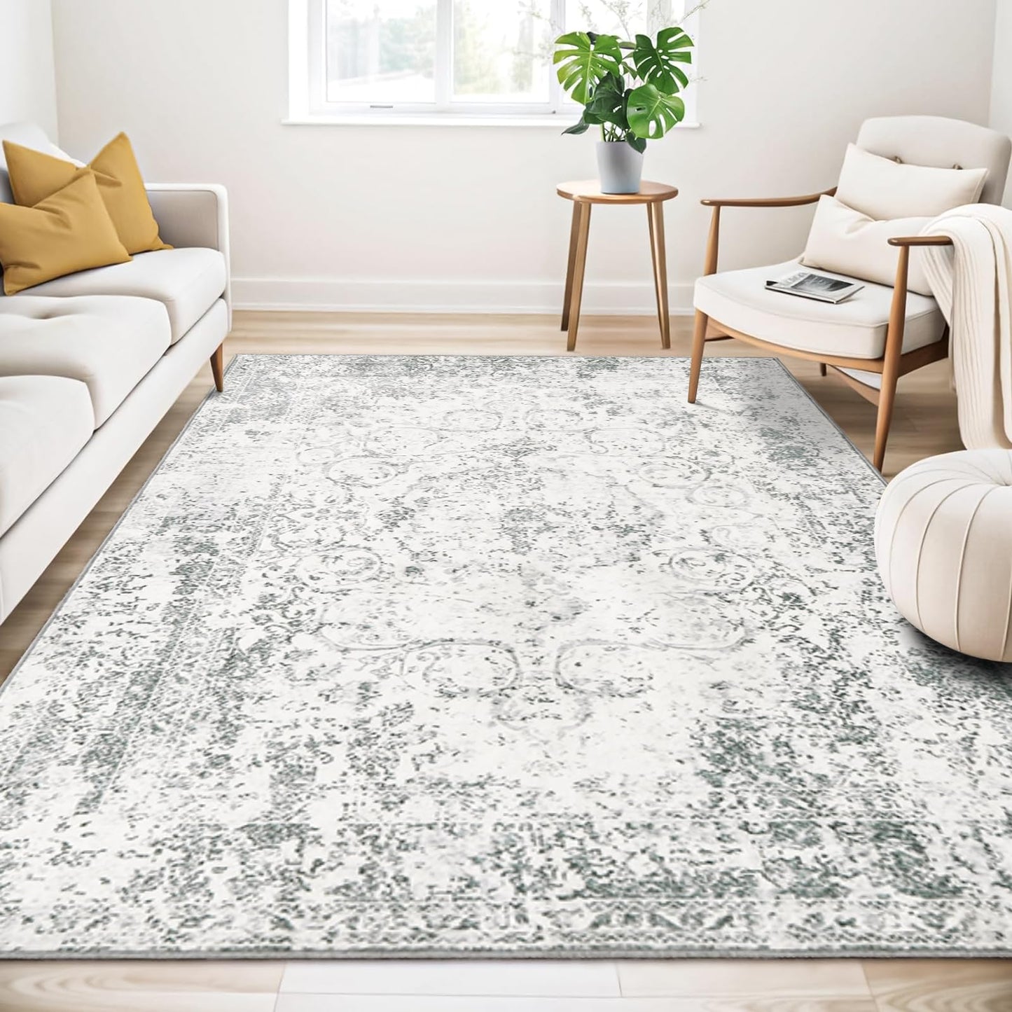 WONGS BEDDING Boho Rug Living Room Bedroom Short Pile Rugs Washable Soft Non-Slip Vintage Design