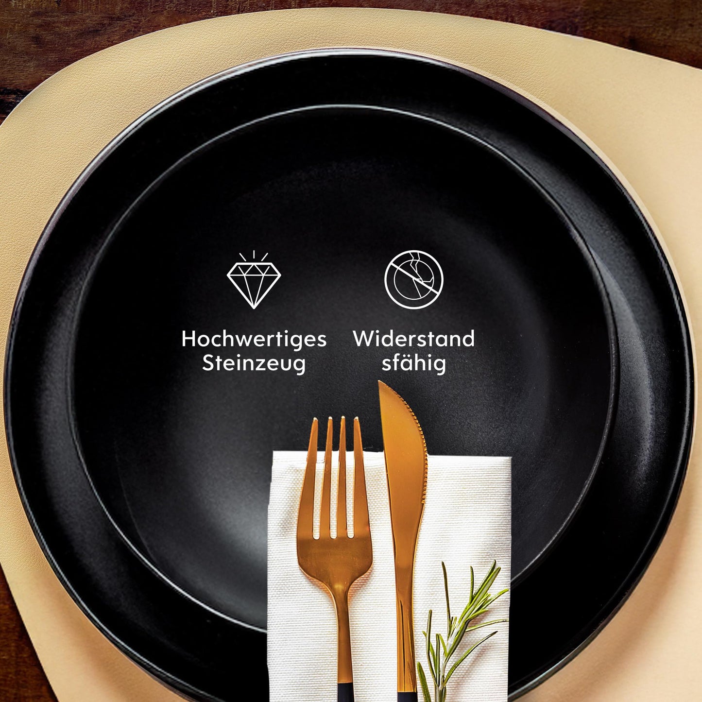Twinzee Stoneware Crockery Set Black - Set of 24 Tableware and Table Art - Plate Set - Microwave and Dishwasher Safe - Durable and Elegant
