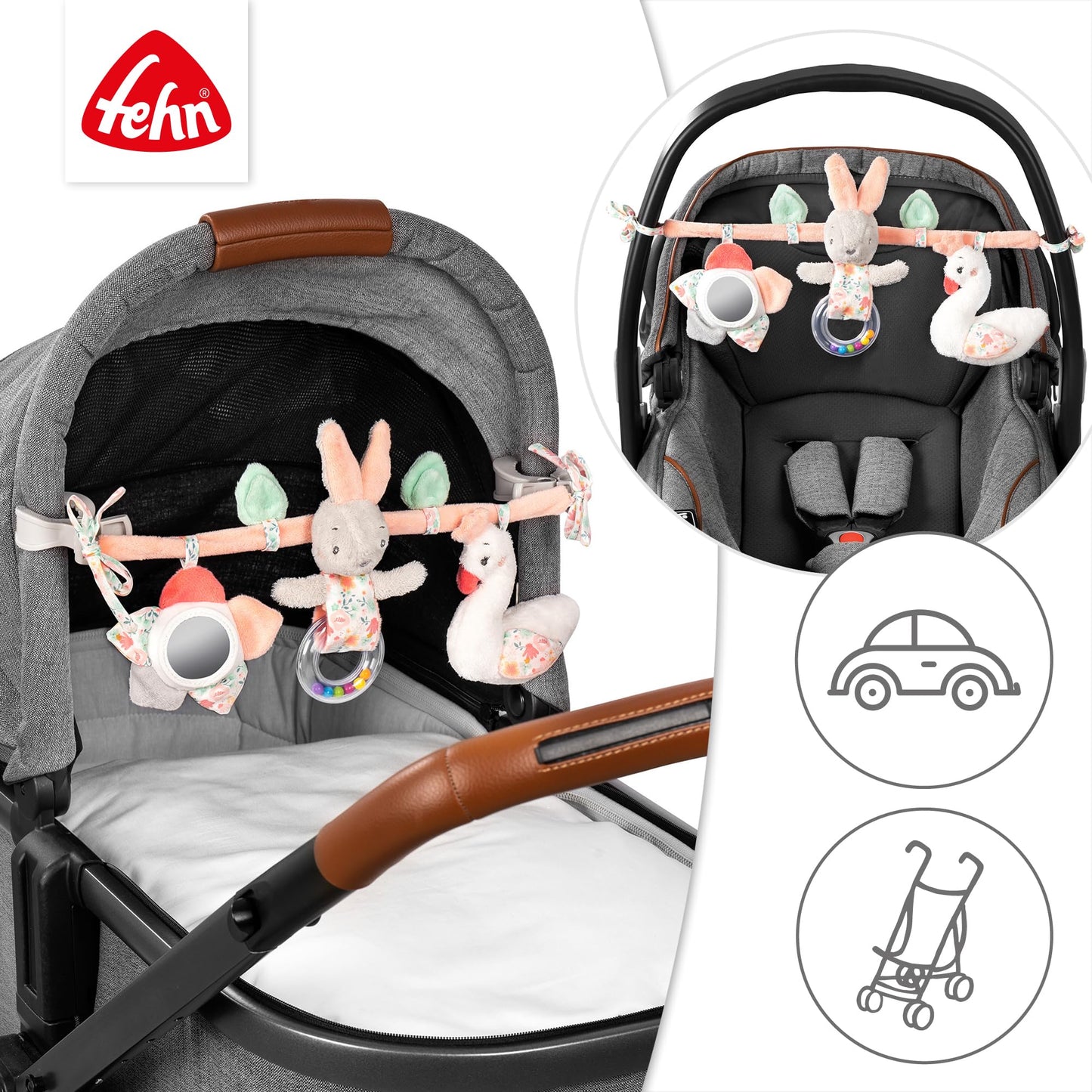 Fehn Garden Dream Pram Toy Attachment, 068429 Aiko & Yuki multicoloured