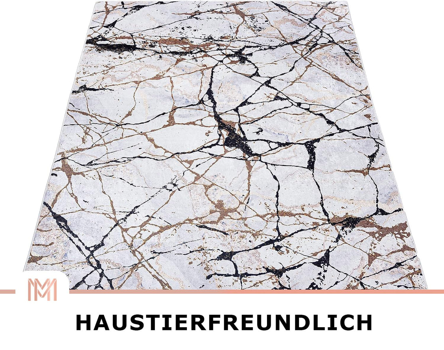 Mazovia Modern Teppich - Kurzflor Waschbar - Weich Teppich für Wohnzimmer, Schlafzimmer, Esszimmer – Teppiche Marmor Abstrakt Muster - Schwarz Gold 160 x 230 cm