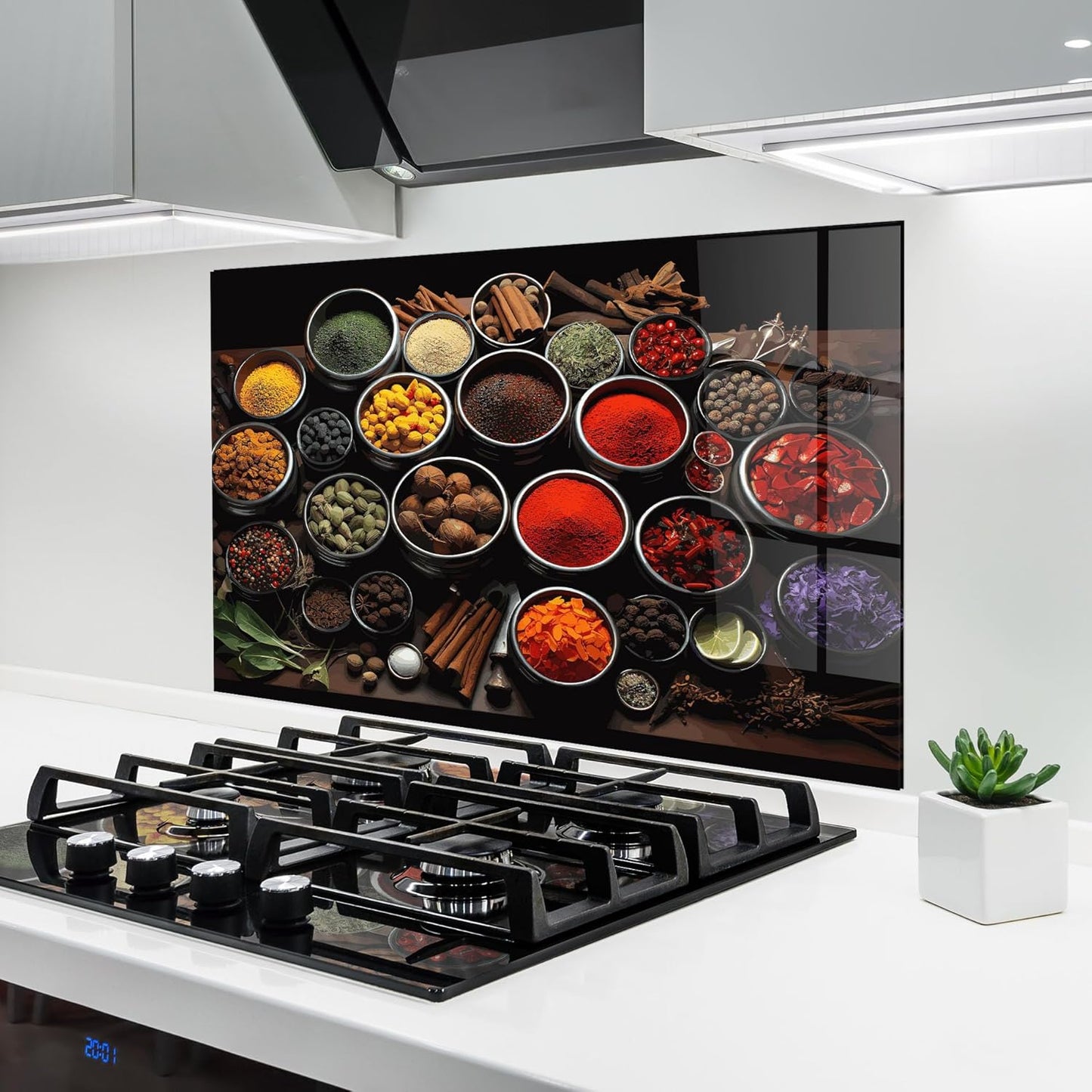 ARTHUB® Küchenrückwand aus Glas 50x70 cm, 5mm ESG | Spritzschutz, Glasplatte, Herdspritzschutz, Wandschutz für Herd, Hartglas, Lebensmittel, Gewürze, Heart Spice Powders