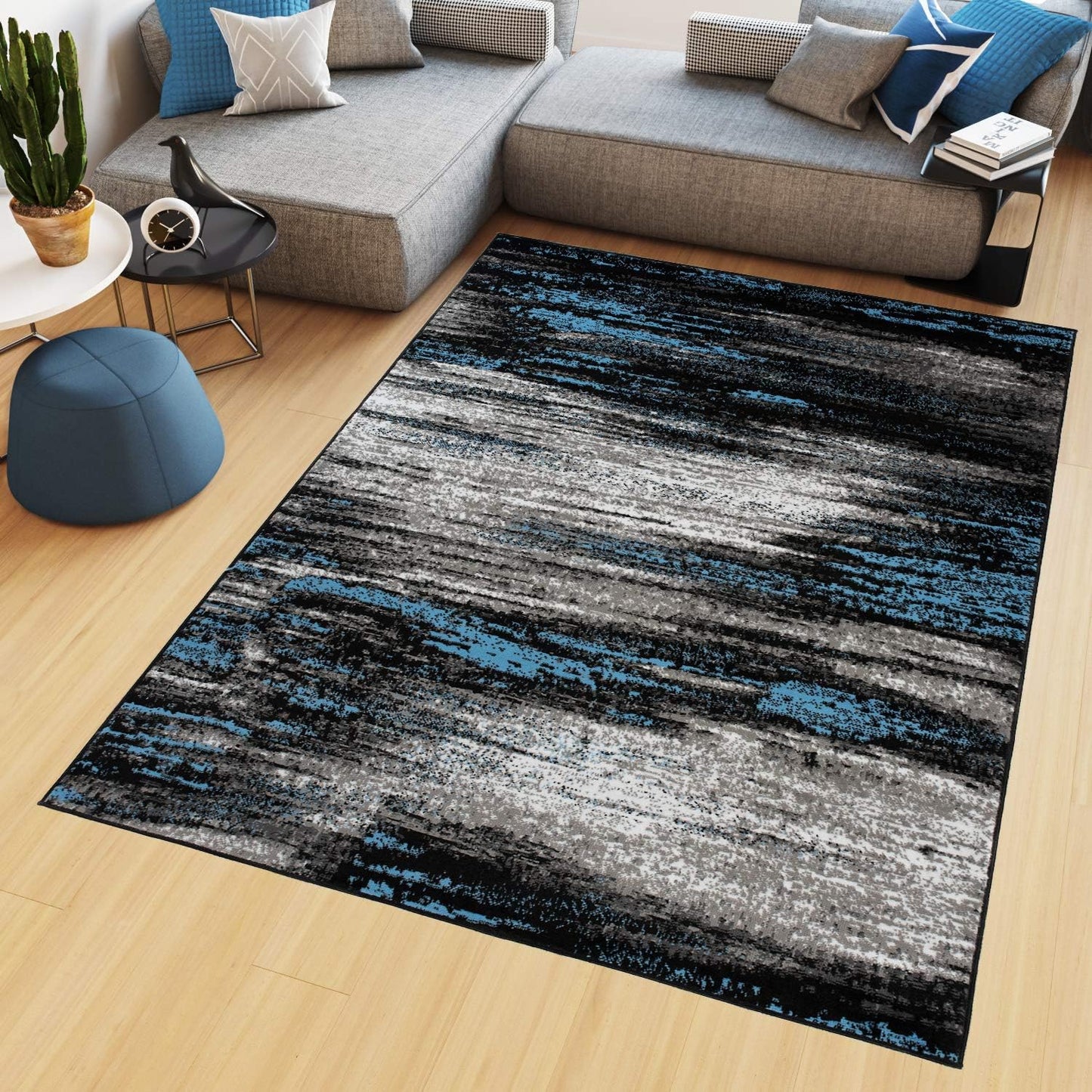 TAPISO Maya Short Pile Rug, Modern Blurred/Heathered/Striped Design, Black/Grey/Red/White, for Living Rooms, Bedrooms, OEKO-TEX, 200 x 300 cm