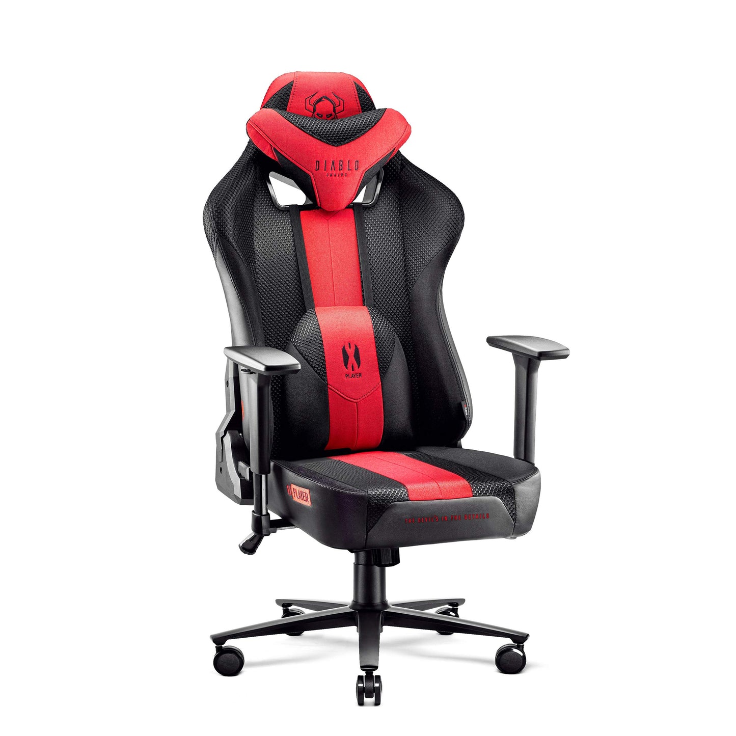 Diablo X-Player Gaming Stuhl Bürostuhl Schreibtischstuhl Stoff 3D Armlehnen Ergonomisches Design Nacken/- Lendenkissen (Frost Black, Normal (L))