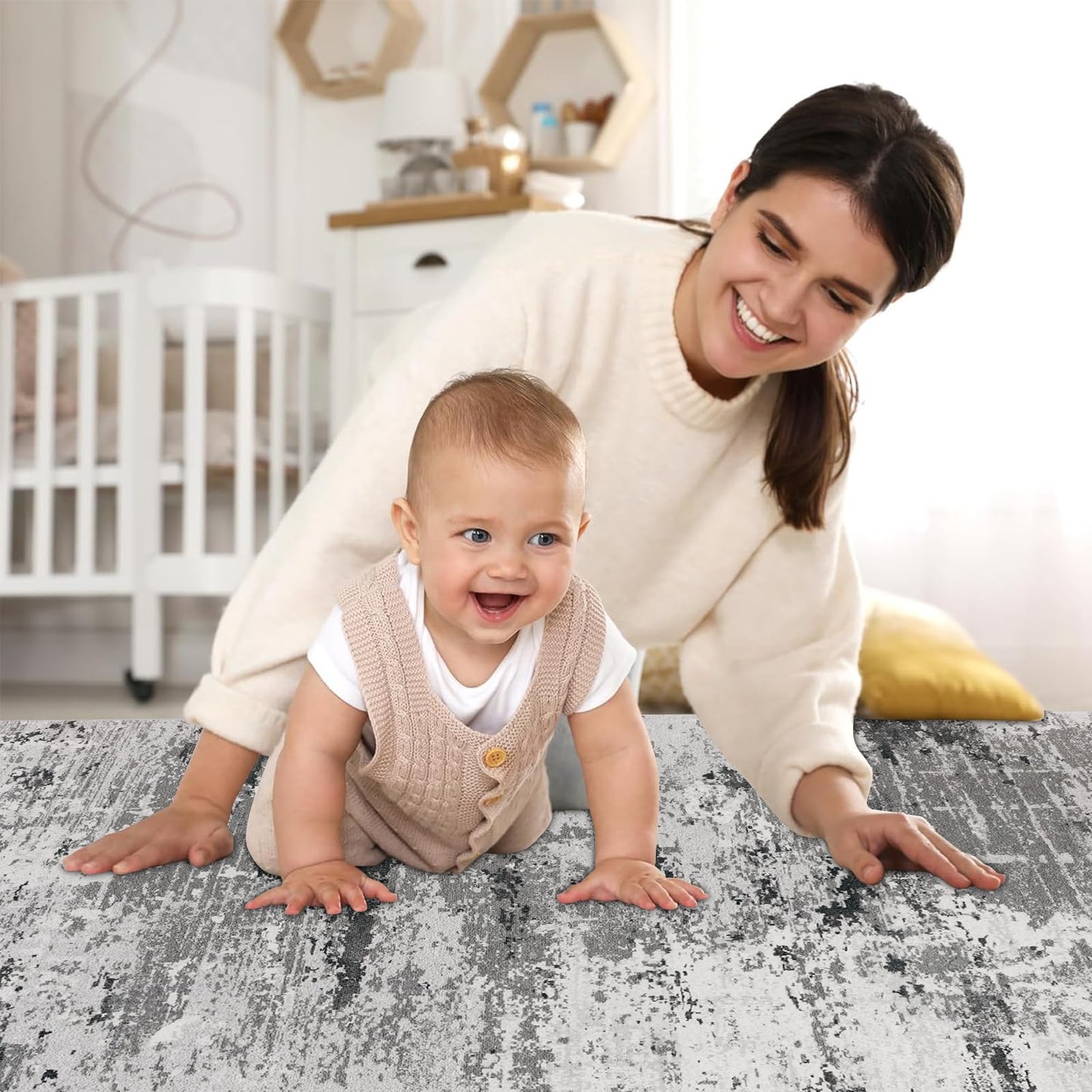 Cekene Washable Area Rugs for Living Room Large 160 x 230 cm Taupe Ultra Thin Bedroom Rugs Non-Slip Modern Abstract Floor Rug for Dining Room Kitchen Office