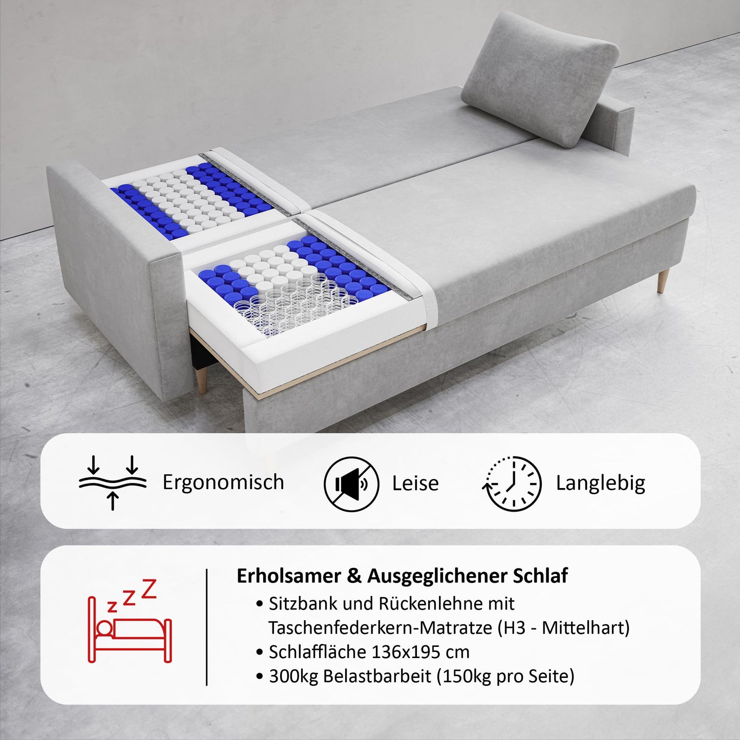 MOTIVENA Leo Sofa Set, Sofa Set 3 2 1 Living Room, Sofa 3 2 1 Set, Couch Set, Futon Set, Living Room Couch Set, Couch 3 2 1 Set, Bonell Spring Core (H4), Velvet, Grey Light Grey
