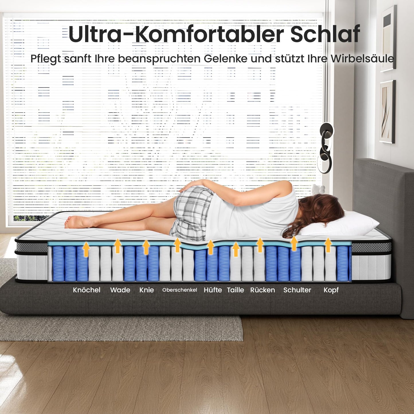 BedStory Mattress 160 x 200 cm, Spring Mattress H3 Height 20 cm Pocket Spring Mattress Medium Firm Orthopaedic, Oeko-Tex Certified, Mattress for Children and Adults