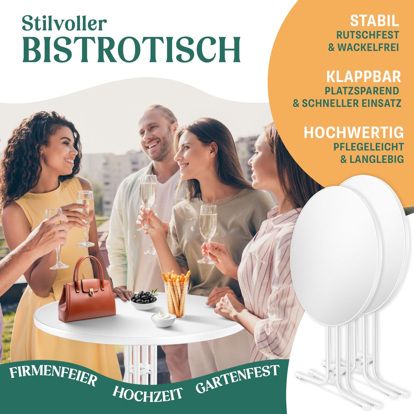 KESSER® Gastro Bar Table Folding Bistro Table Powder-Coated Stainless Steel Top Height-Adjustable Feet Party Table Diameter 80 cm Indoor and Outdoor Reception Table Folding Table Including Cover Black