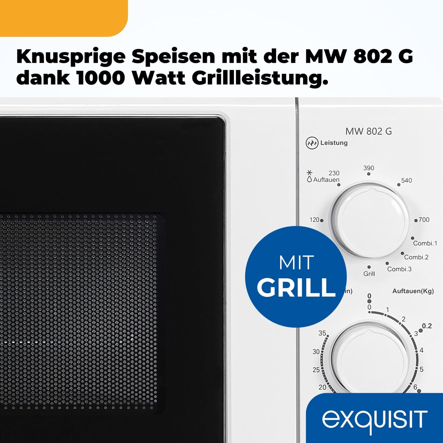 Exquisit Microwave MW 802 G, 700 W Power, 1000 W Grill, 20 L Cooking Space, Compact Microwave With Grill Function, Space-Saving, Incl. Timer, White