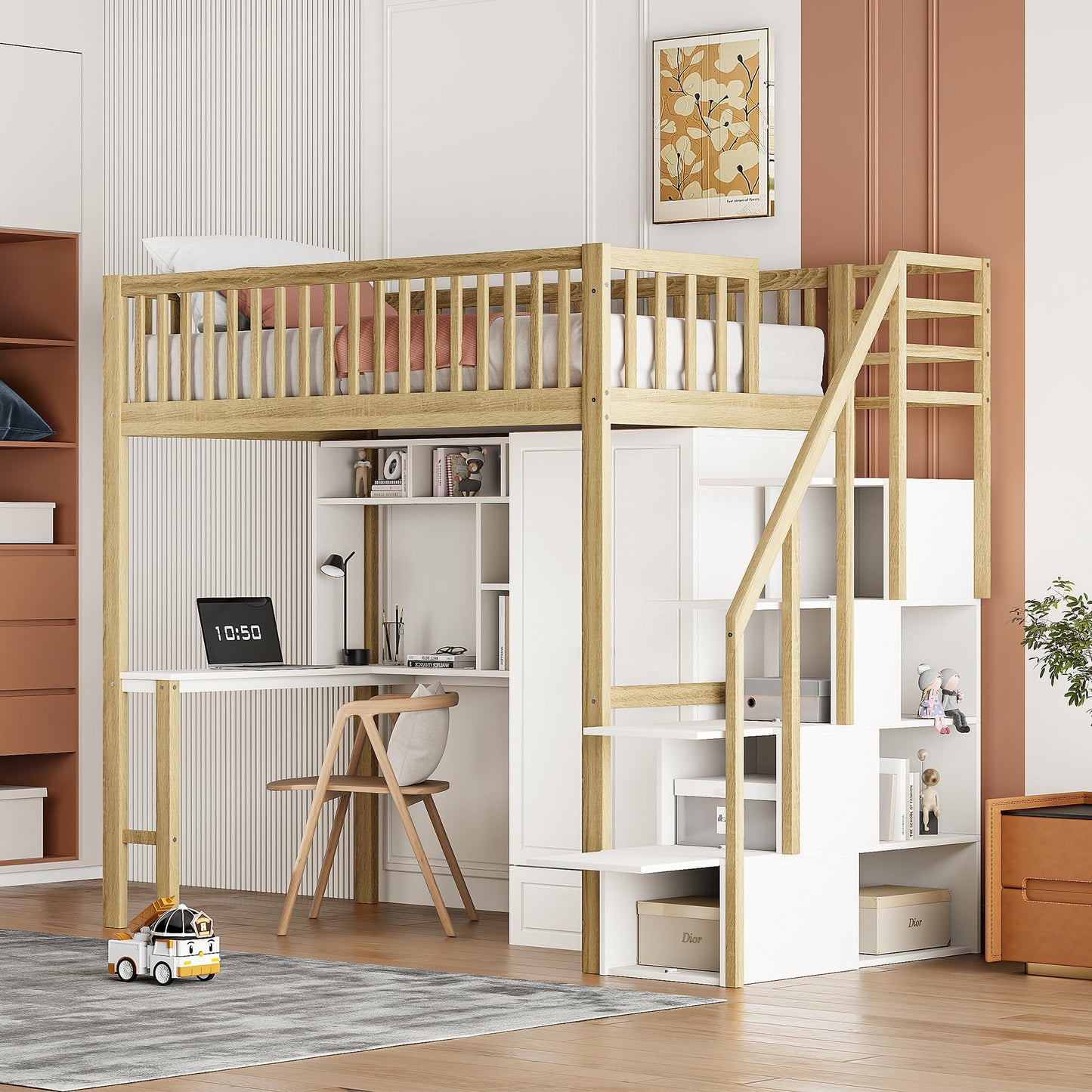 xixiworkshop Kinderbett 90x200cm Ausziehbett Bett mit Stauraum und USB-Steckdose/Mehreren Ablagefächern multifunktionales Jugendbett/Gästebett/Doppelbett mit Stauschrank Lattenrost,Ohne Matratze,Grau