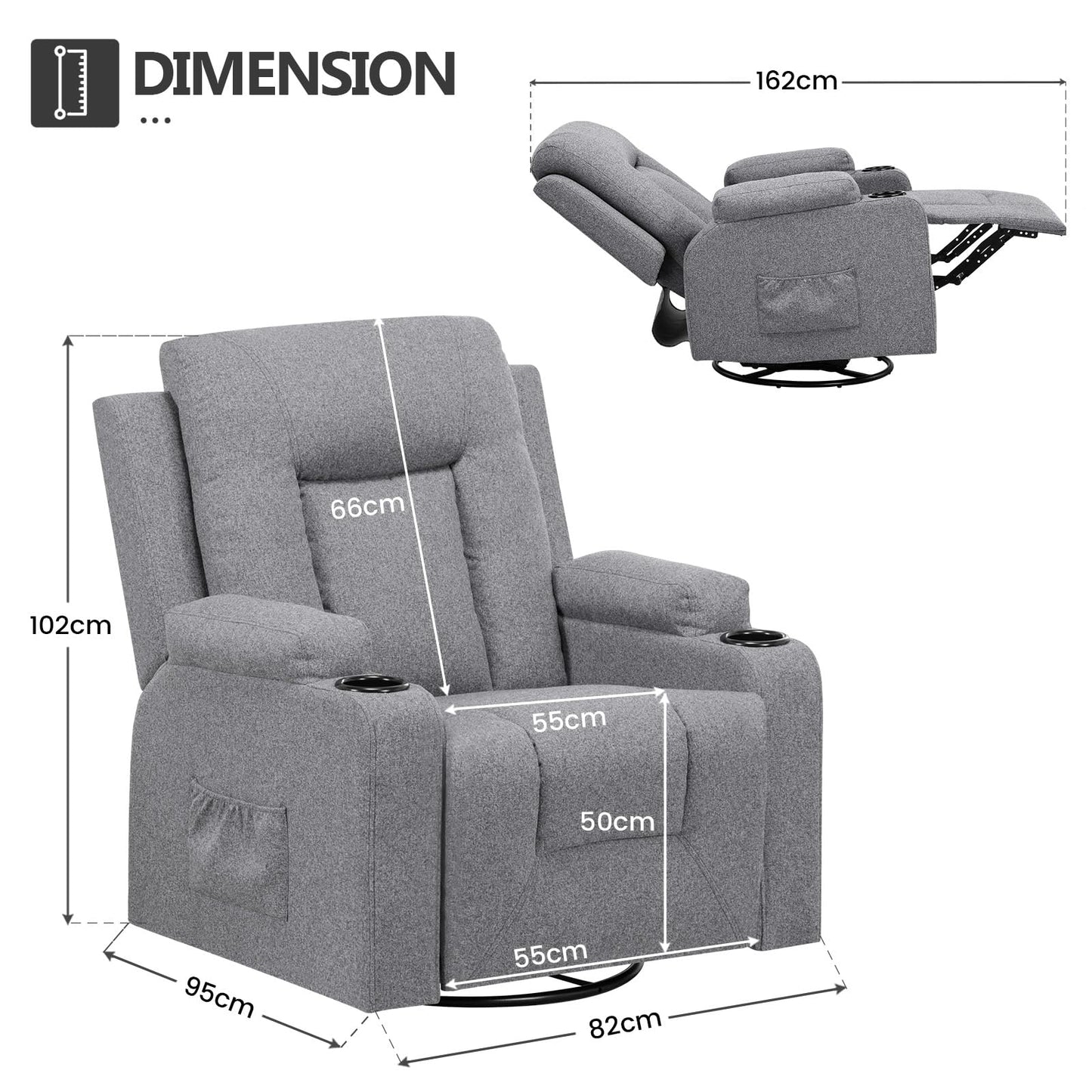 COMHOMA Relaxsessel-Set, Sofa, Sofa-Set aus Kunstleder, Fernsehsessel Ruhesessel Liegesessel mit Liege-Funktion Polstersessel Schlafsessel für Wohnzimmer Schlafzimmer Heimkino,Schwarz, 3+2+1