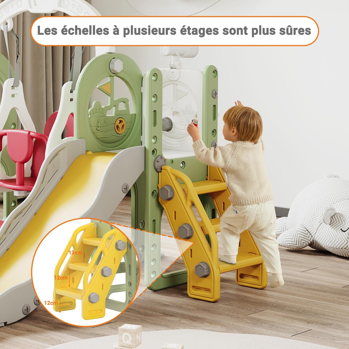 DADEA 6 in 1 Kinderrutsche mit Korb, Rutsche und Schaukel für Kinder im Freien Grün, 150 × 150 × 115 cm, Babyschaukel und Rutsche für Kinder zu Hause Schaukel Kinderrutsche, Grün