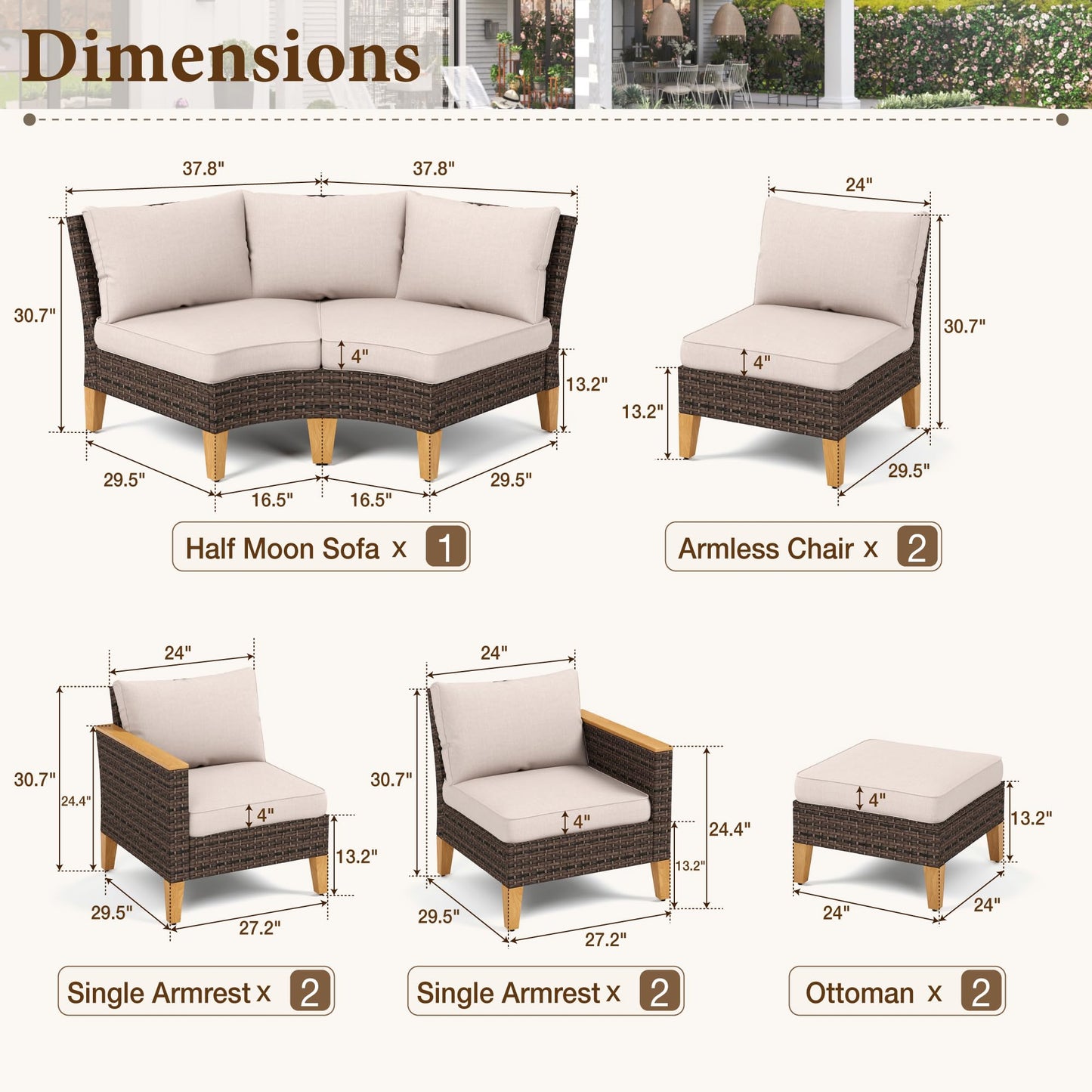 MFSTUDIO Polyrattan Lounge Set, Aktualisierte Rippen, 20% Dicker als Andere, Cushion PRO Fabric Wasserdicht, Leicht zu Reinigen. Gartenmöbel Wetterfest, Sitzgruppe für Garten.