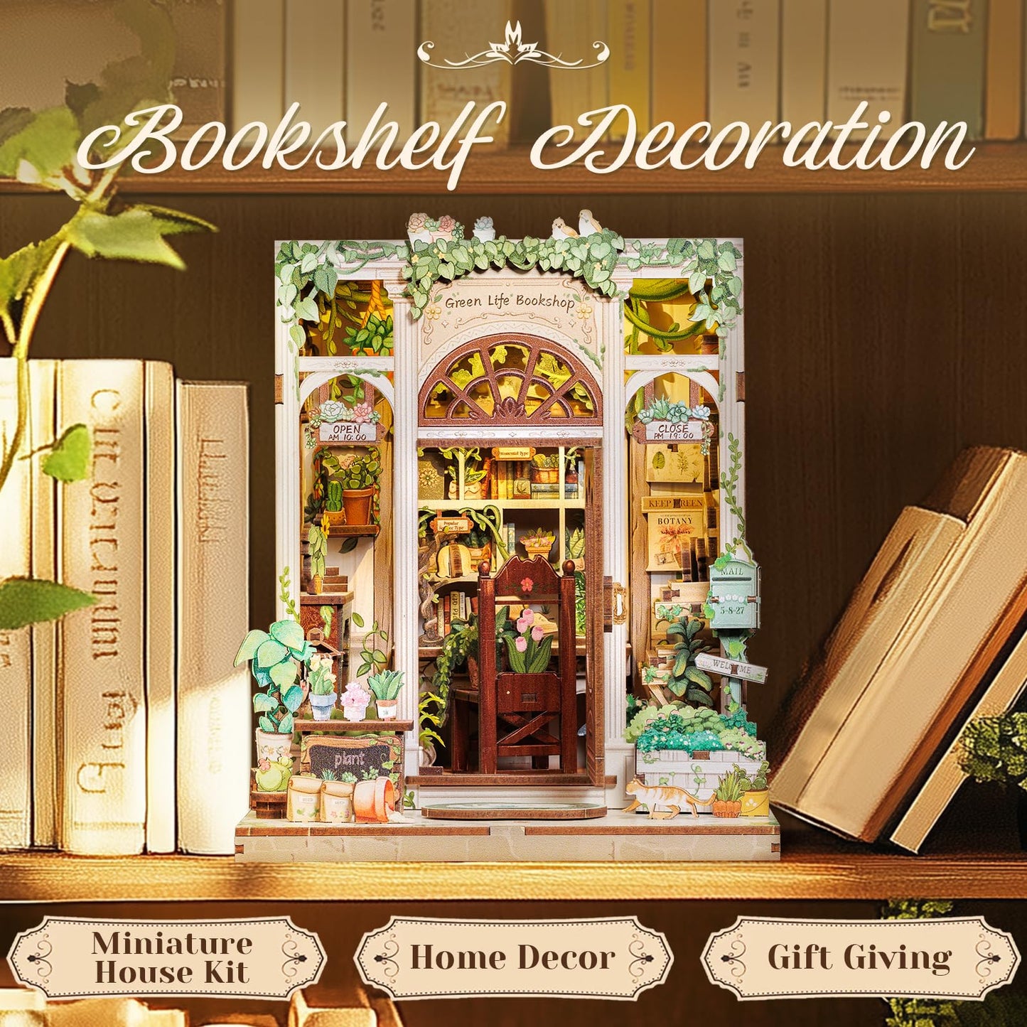 CUTEBEE Book Nook Kit – DIY Puppenhaus Häuser, Miniatur Haus Selber Bauen für Erwachsene, 3D-Holzpuzzle & Buchstütze | Kreatives Set für Bücherregal Dekor | Geschenk,199 PCS (Champs-Élysées Florist)