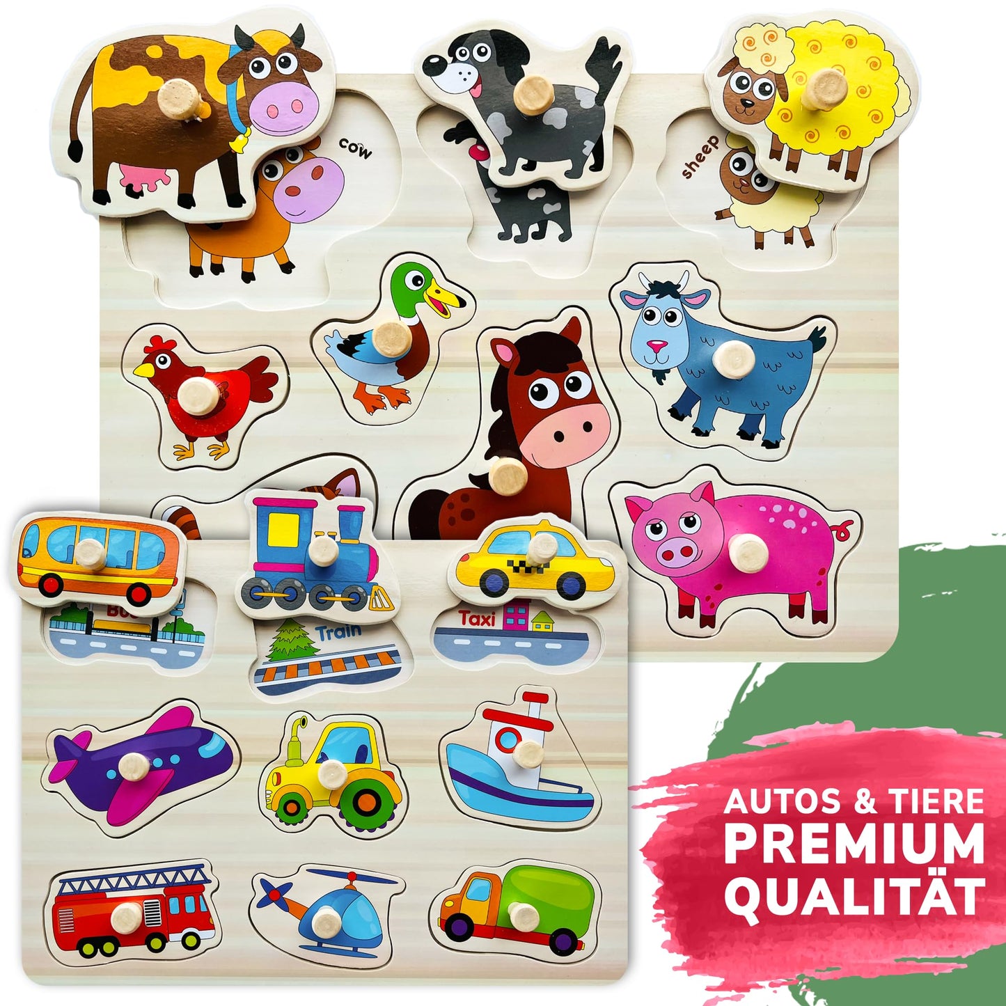 QUOKKA Steckpuzzle Holz ab 1 2 Jahre - 6 Set Spielzeug Puzzle ab 2 3 Jahre - ABC Lernspiele für Kinder - Geschenk für Baby Mädchen and Junge