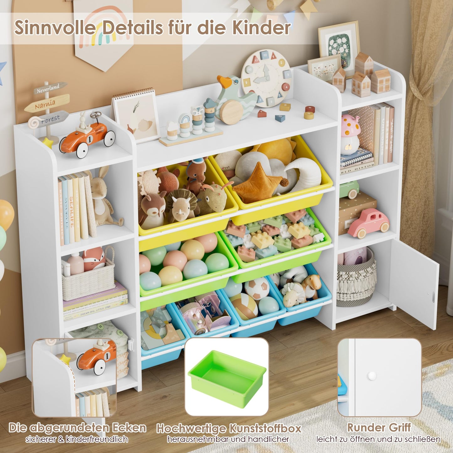 FOREHILL Kinderregal mit 8 Boxen Kinderschrank Holz Bücherregal für Kinder Aufbewahrungsbox Kinderzimmer Möbel mit Spielzeugkiste 138,8 x 94,3 x29,6 cm (rosa)